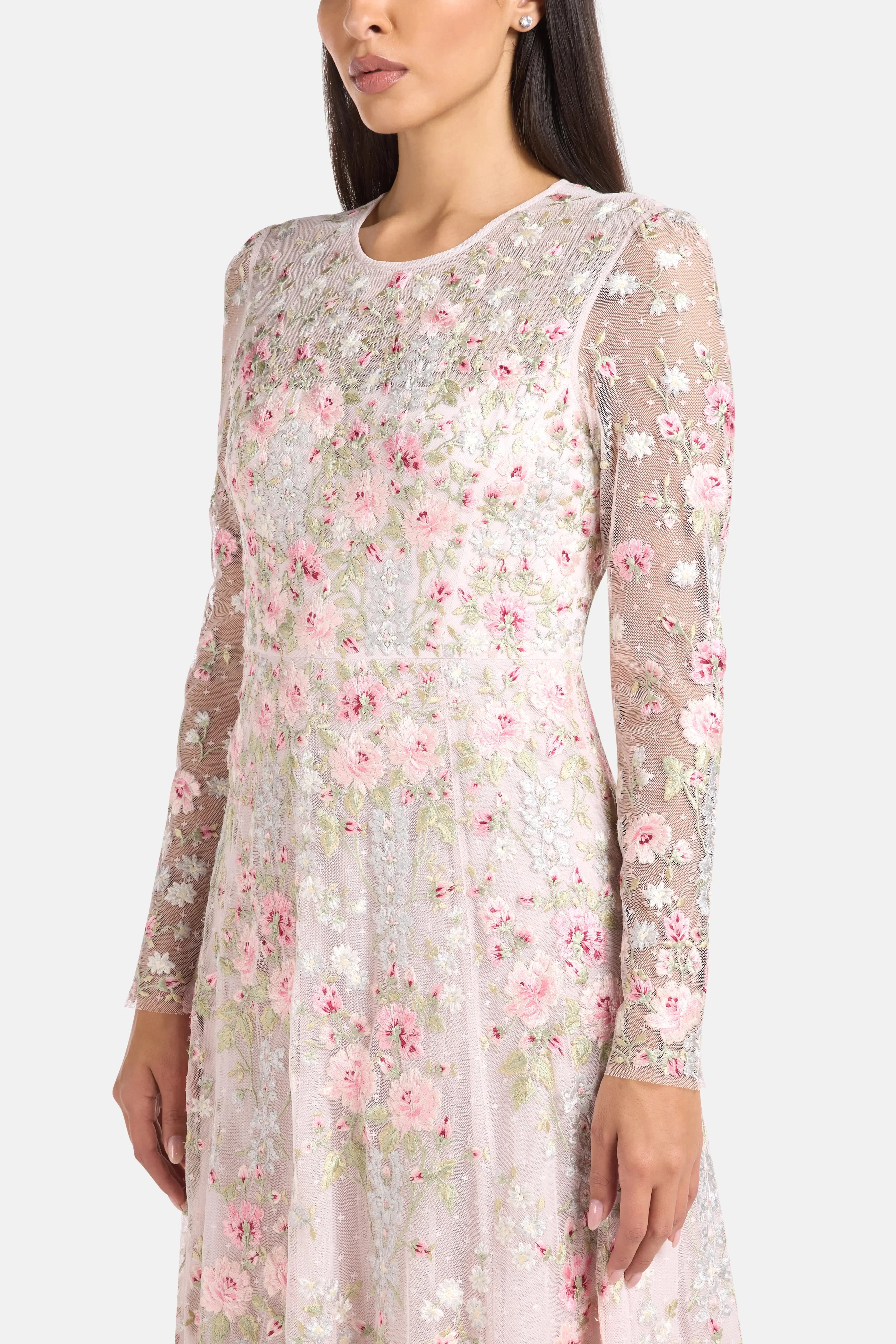 Needle & Thread Garden Rose Floral Evening Dress in Pink
