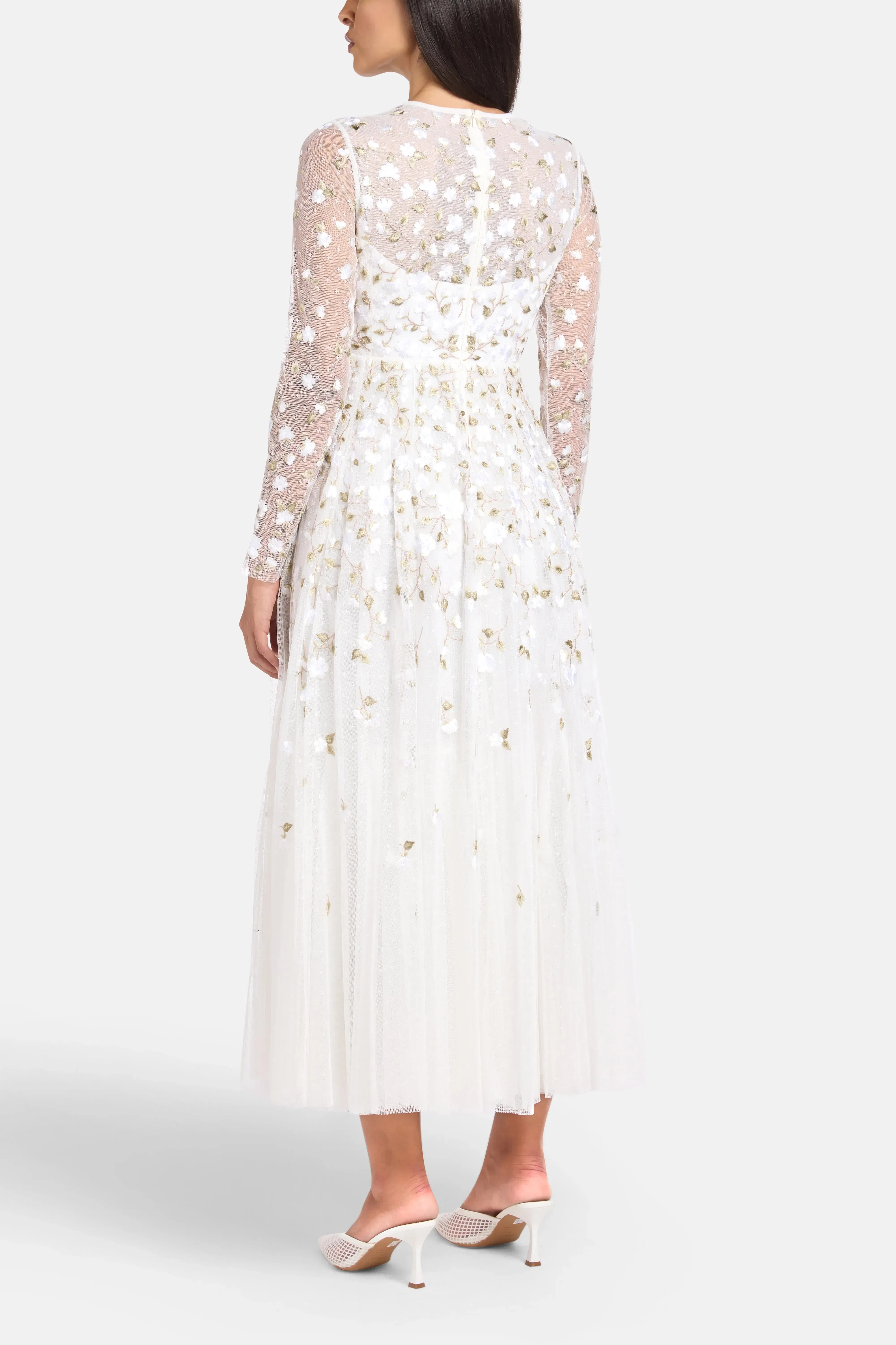 Needle & Thread Trailing Roses Floral Evening Dress in White