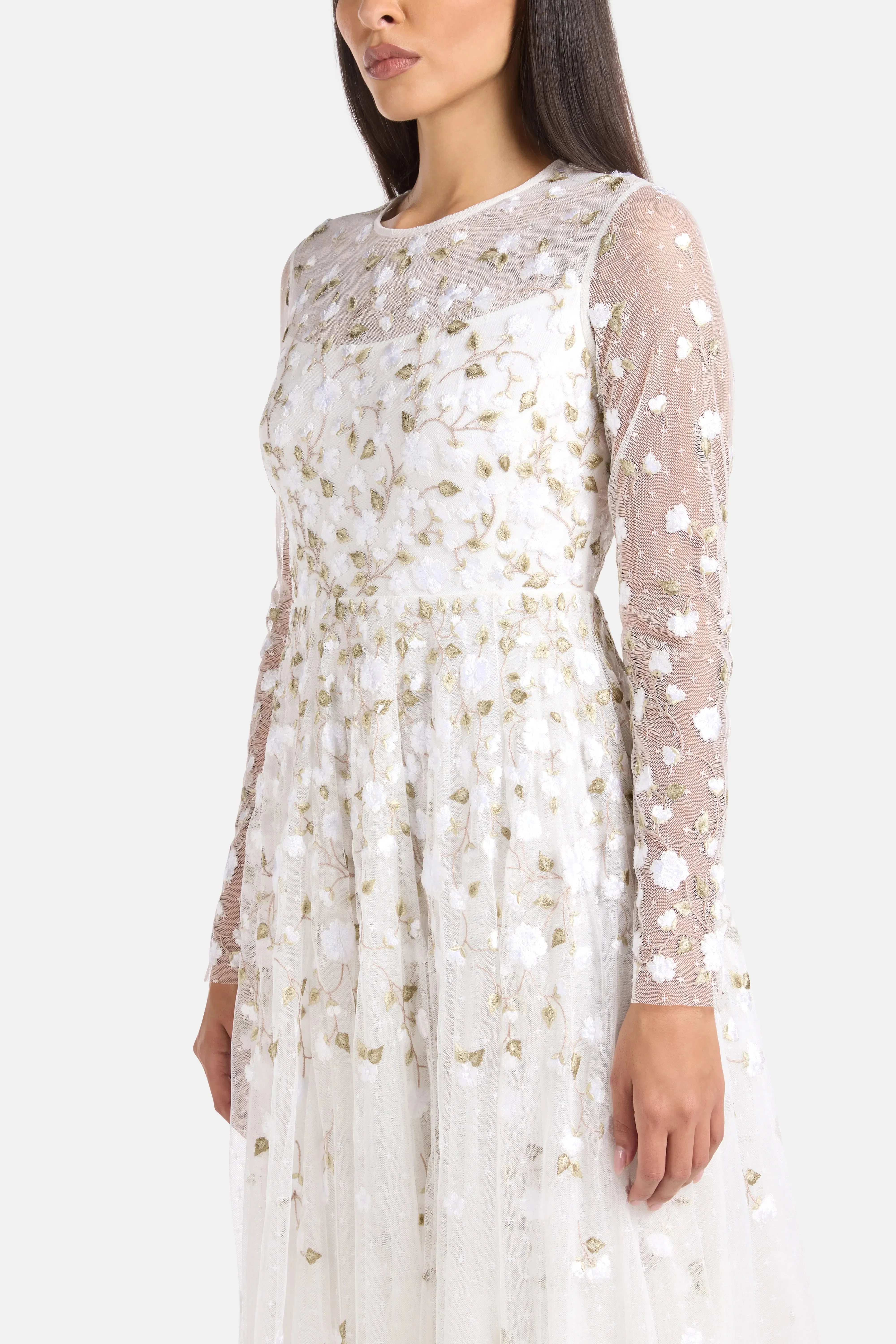 Needle & Thread Trailing Roses Floral Evening Dress in White
