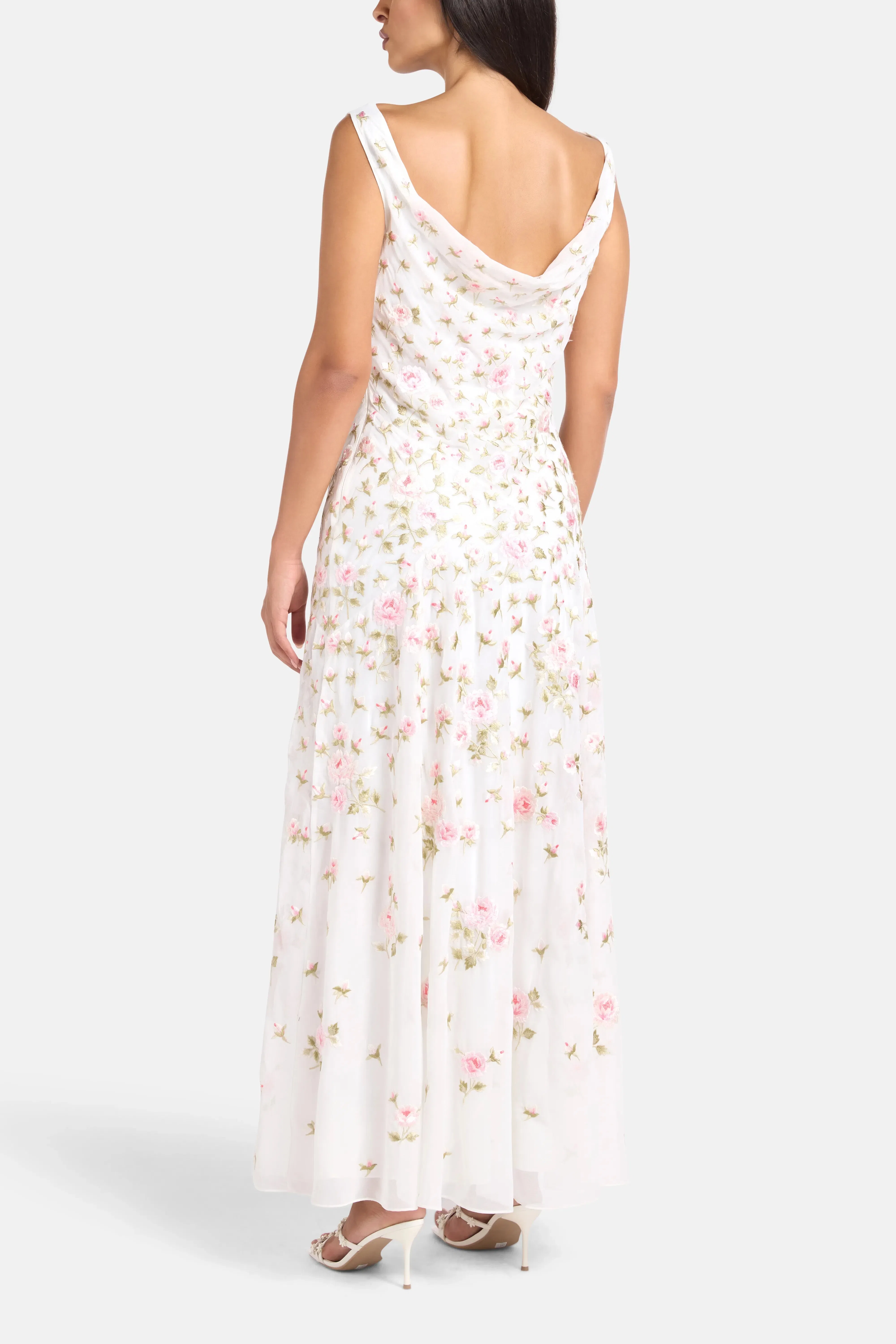 Needle & Thread Rose Bloom Georgette Sleeveless Floral Evening Dress in White
