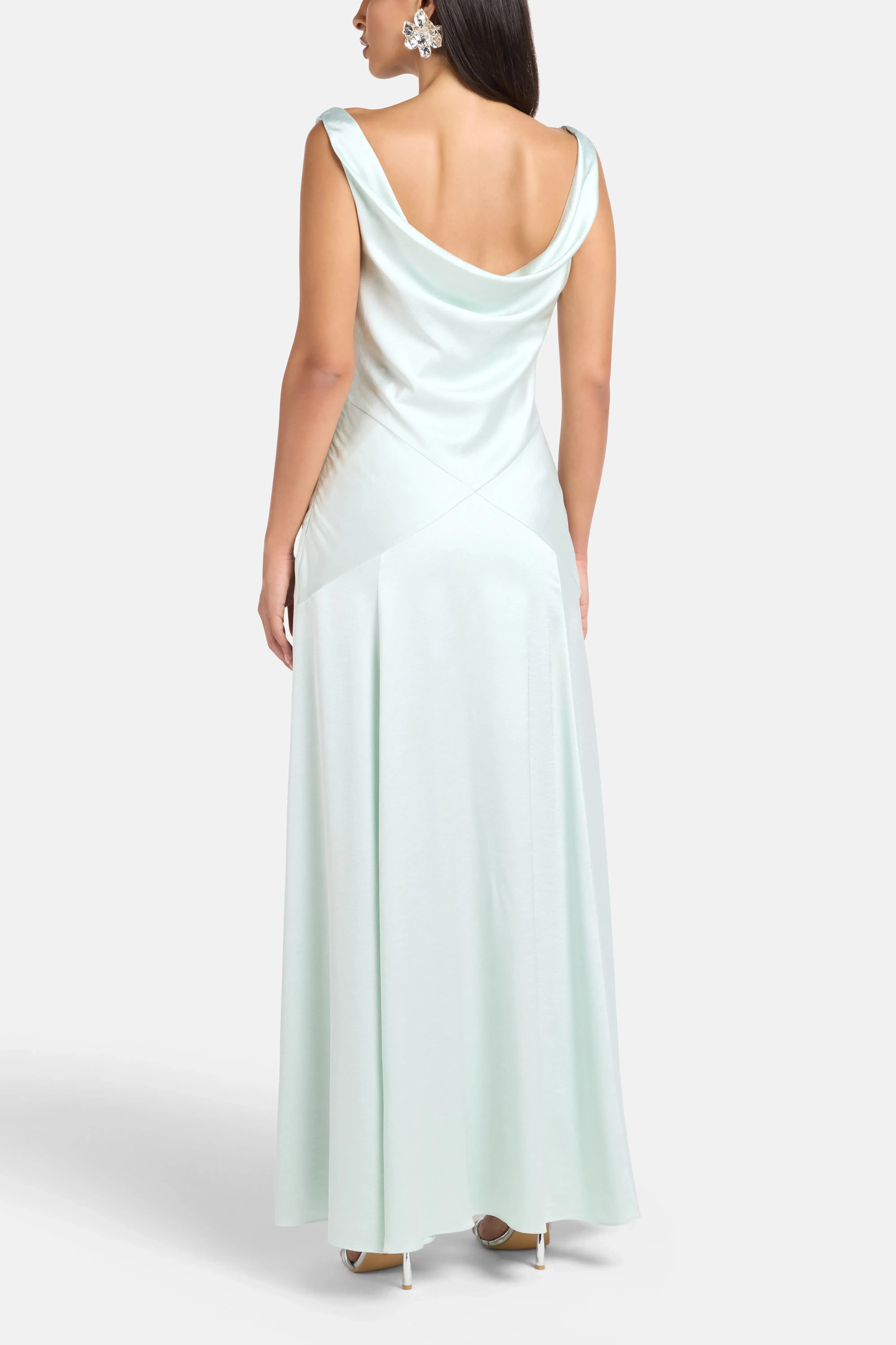 Needle & Thread Evangeline Satin Cowl Neck Evening Dress in Green