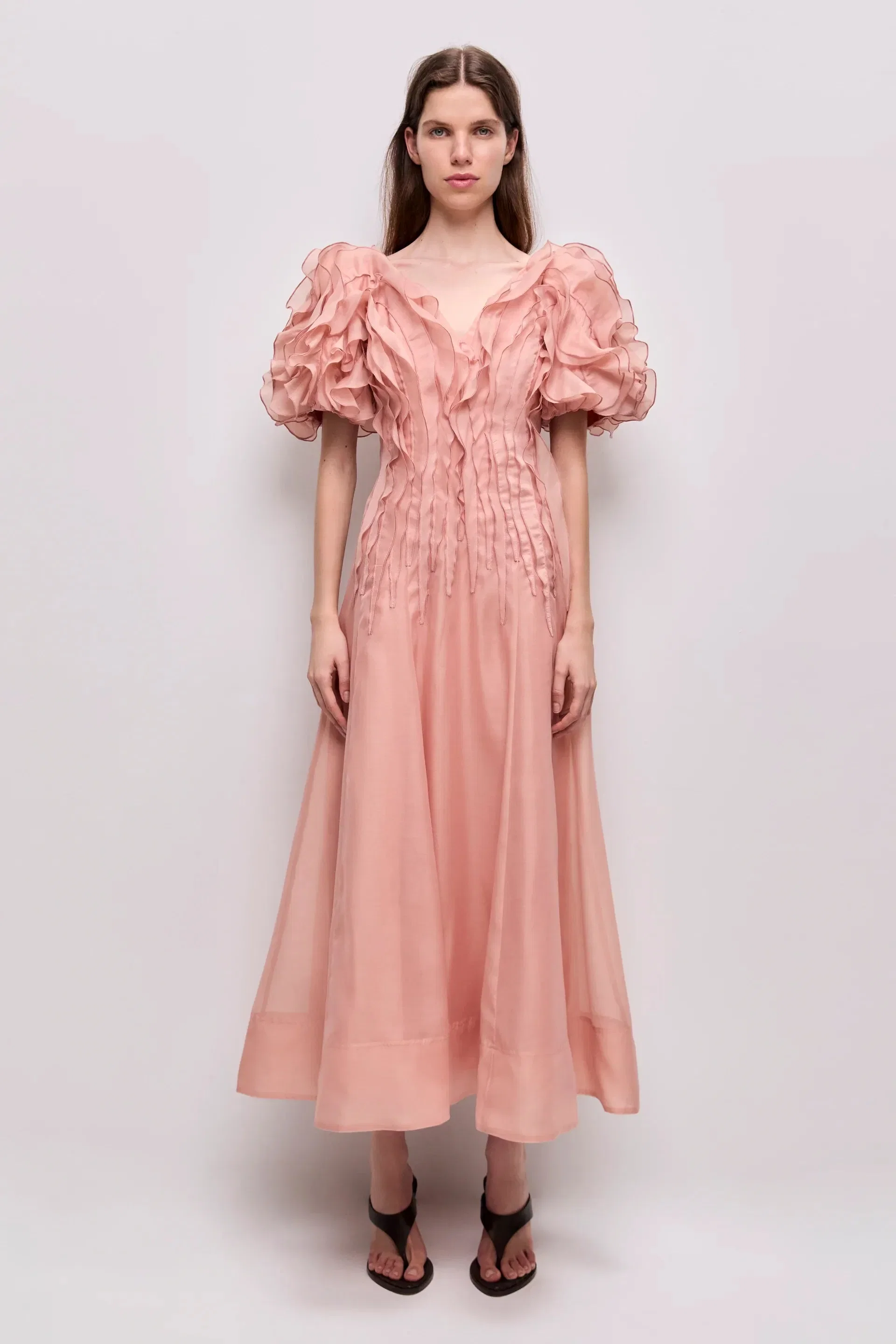Aje Seraphina Puff Sleeves Midi Dress in Pink