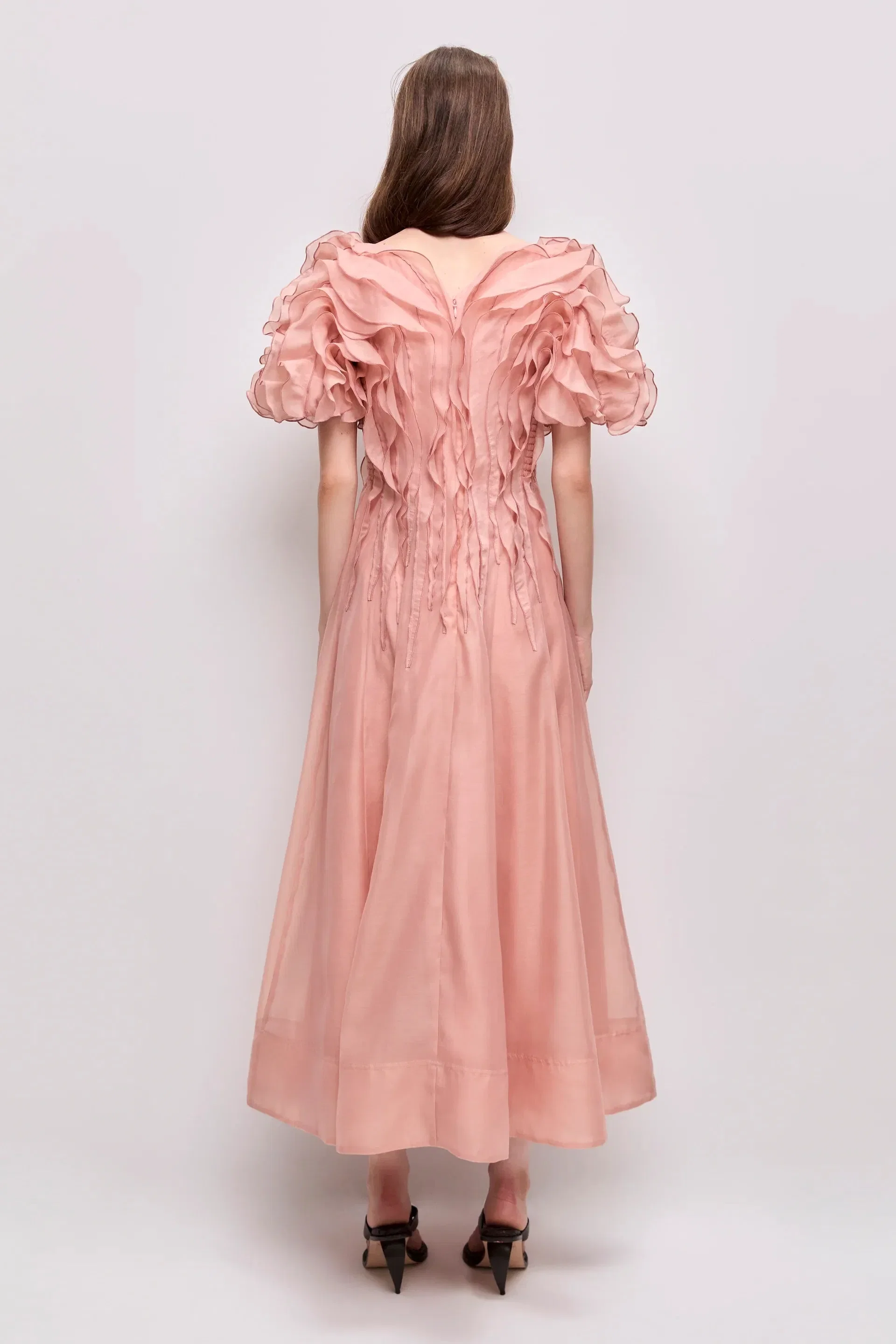 Aje Seraphina Puff Sleeves Midi Dress in Pink