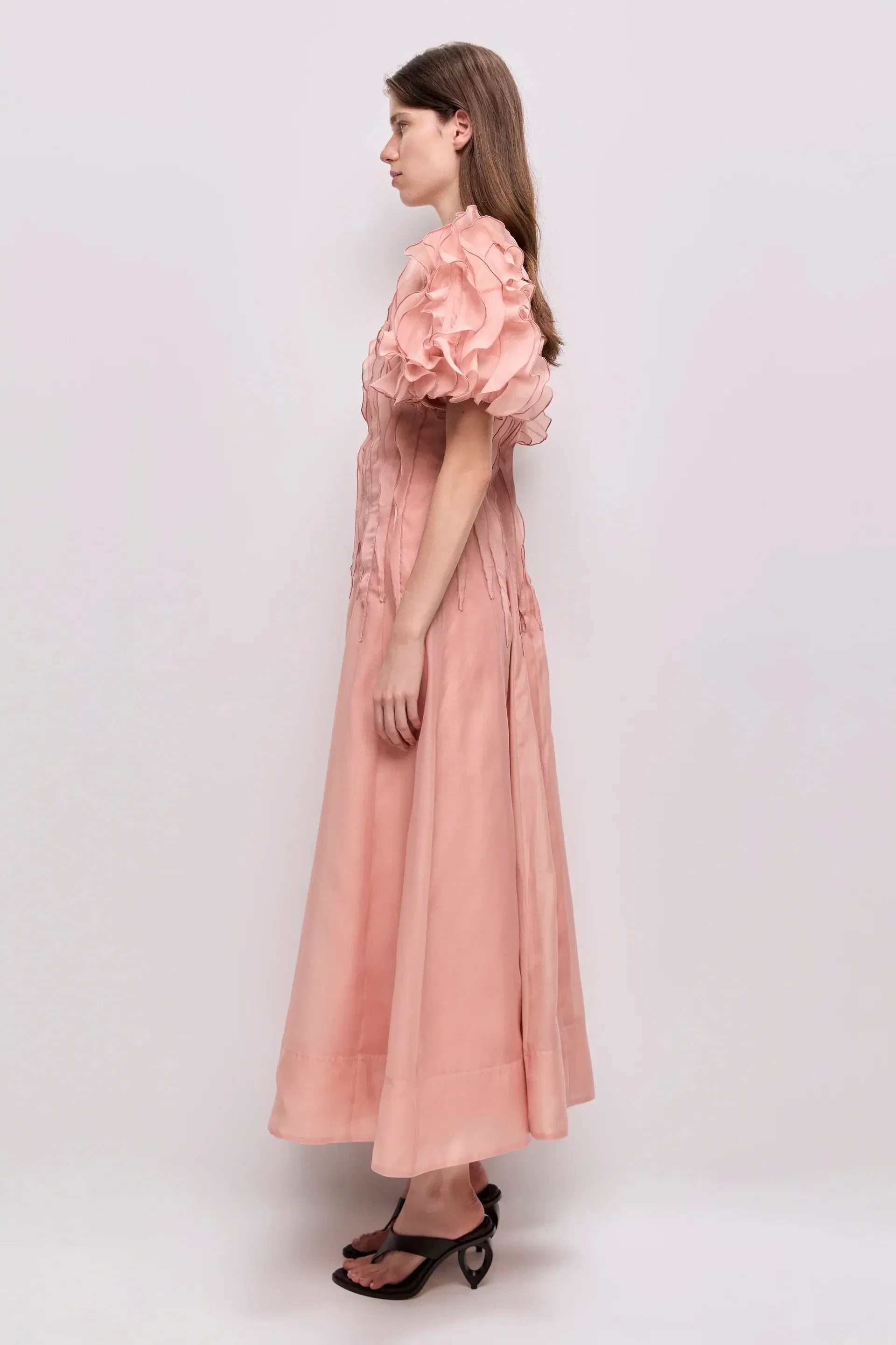 Aje Seraphina Puff Sleeves Midi Dress in Pink