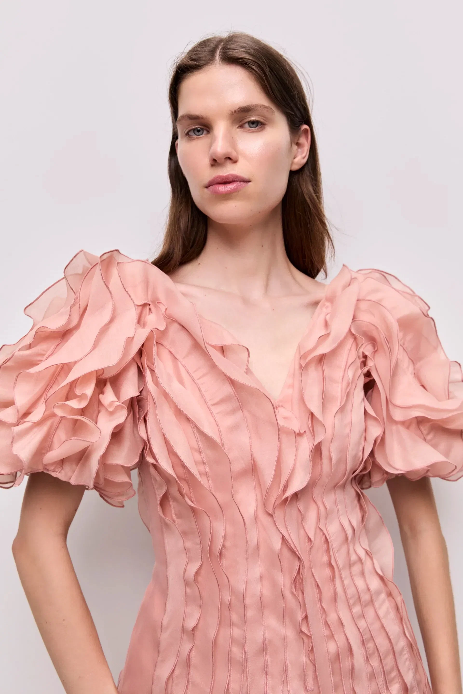 Aje Seraphina Puff Sleeves Midi Dress in Pink