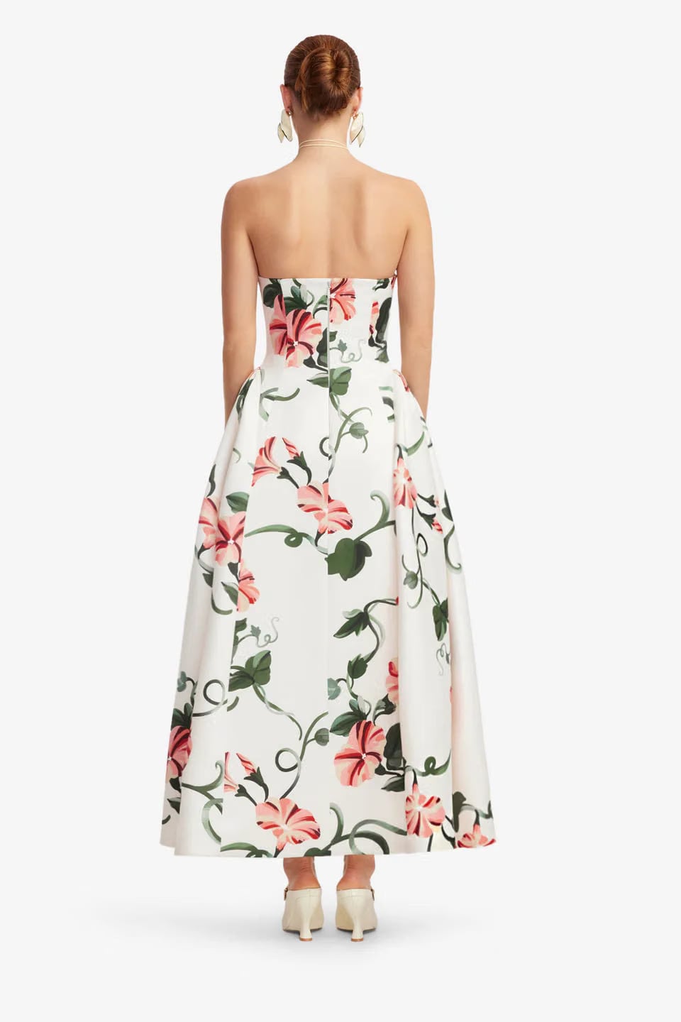 Leo Lin Violet Bustier Floral Maxi Dress in White with Neck Tie