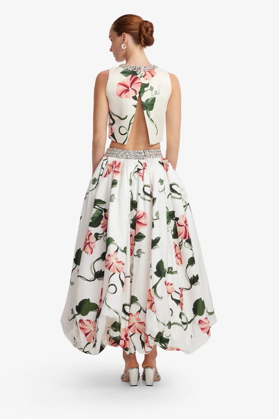 Leo Lin Victoria Floral Embellished Voluminous Maxi Skirt in White