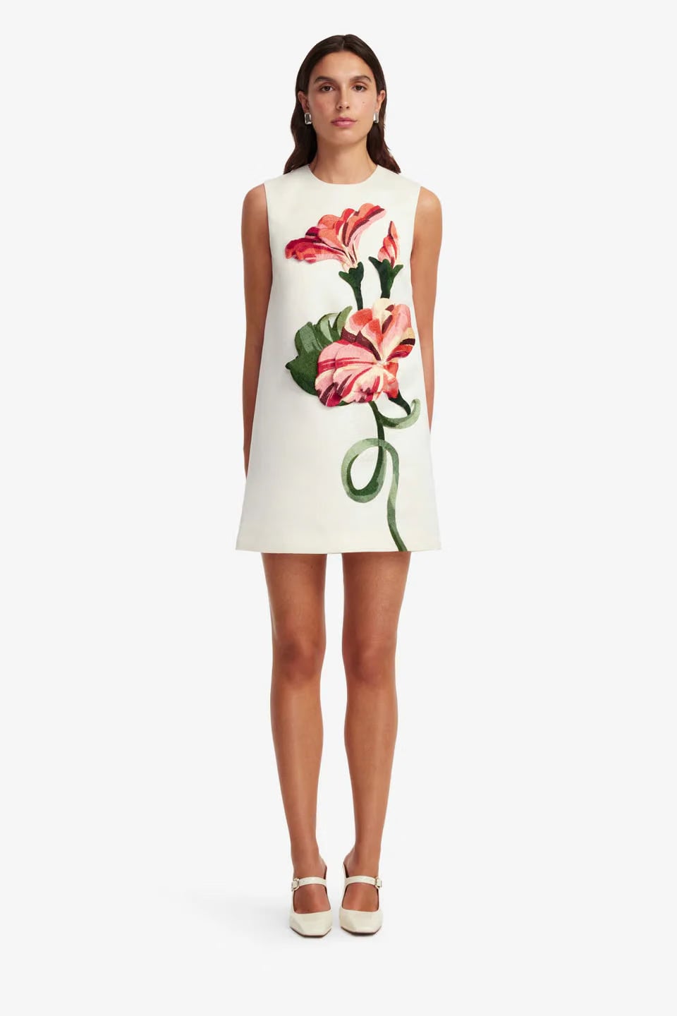 Leo Lin Yvonne Floral Applique Sleeveless Mini Dress in White