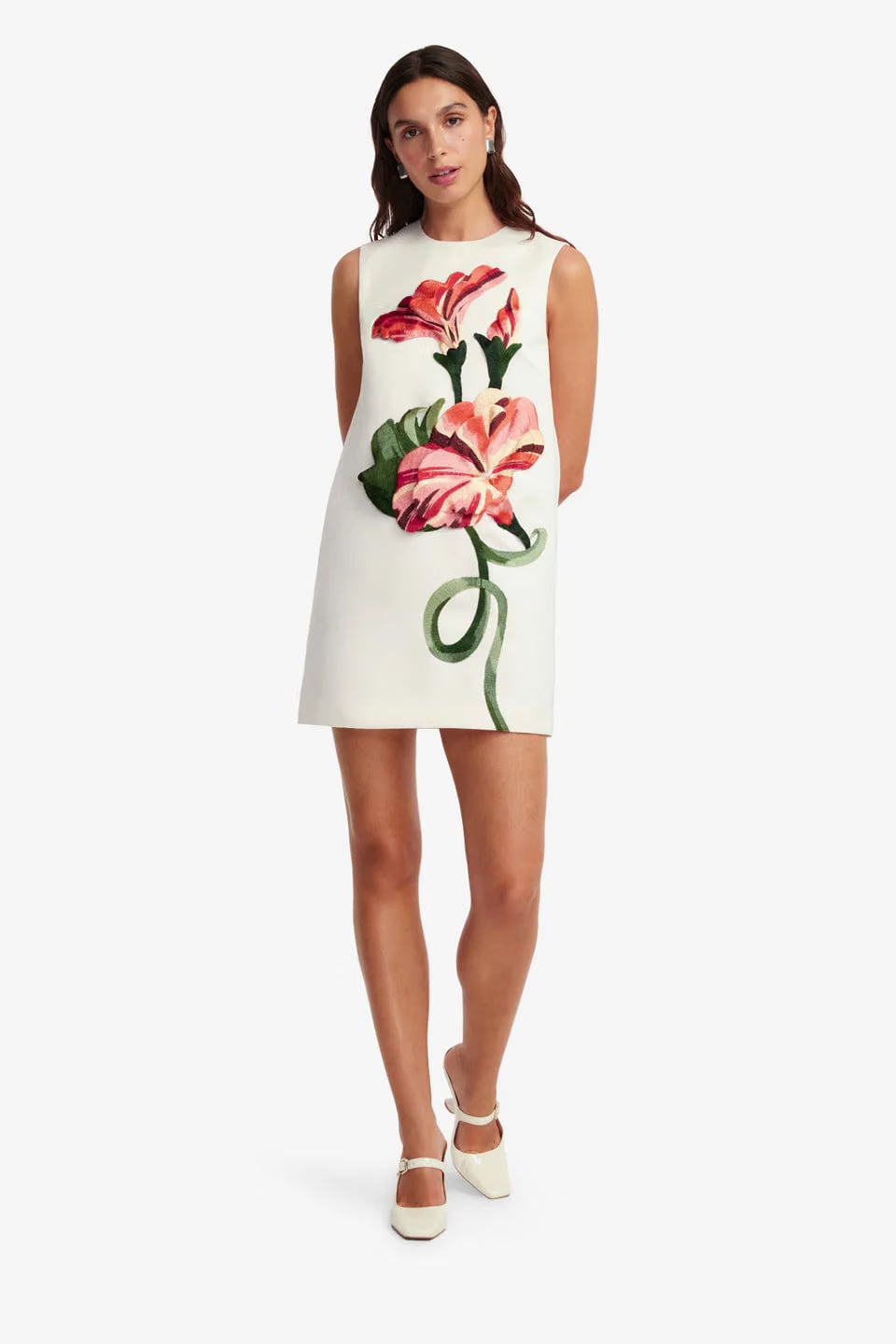 Leo Lin Yvonne Floral Applique Sleeveless Mini Dress in White