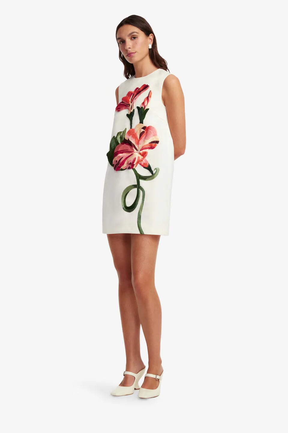 Leo Lin Yvonne Floral Applique Sleeveless Mini Dress in White