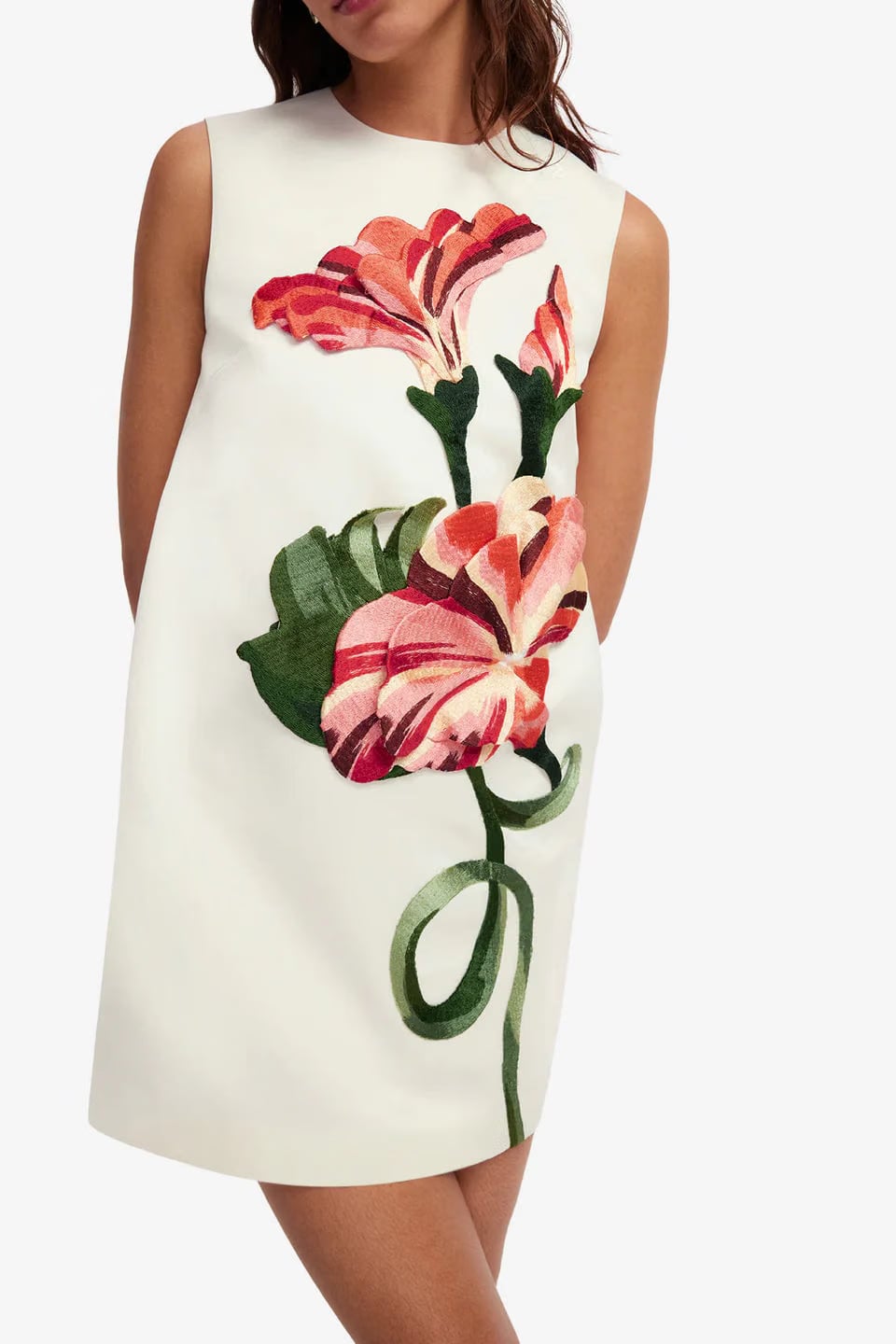 Leo Lin Yvonne Floral Applique Sleeveless Mini Dress in White