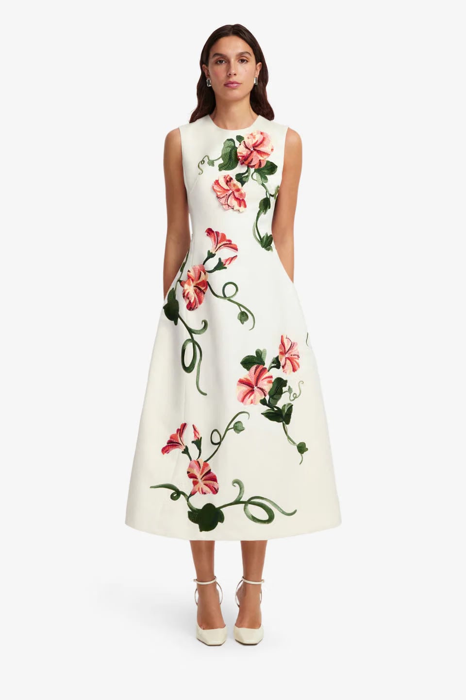 Leo Lin Cleo Floral Applique Sleeveless Midi Dress in White