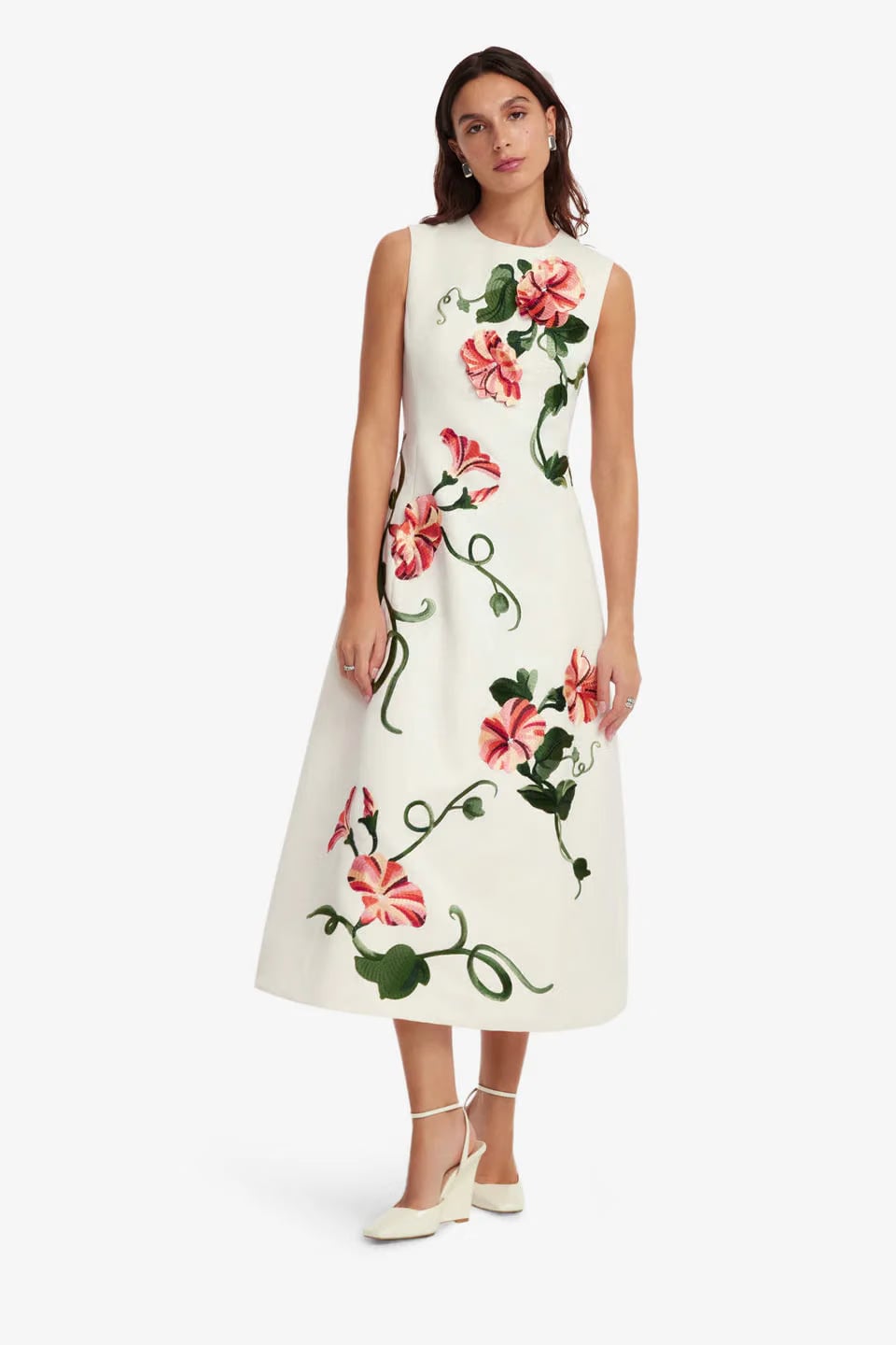 Leo Lin Cleo Floral Applique Sleeveless Midi Dress in White