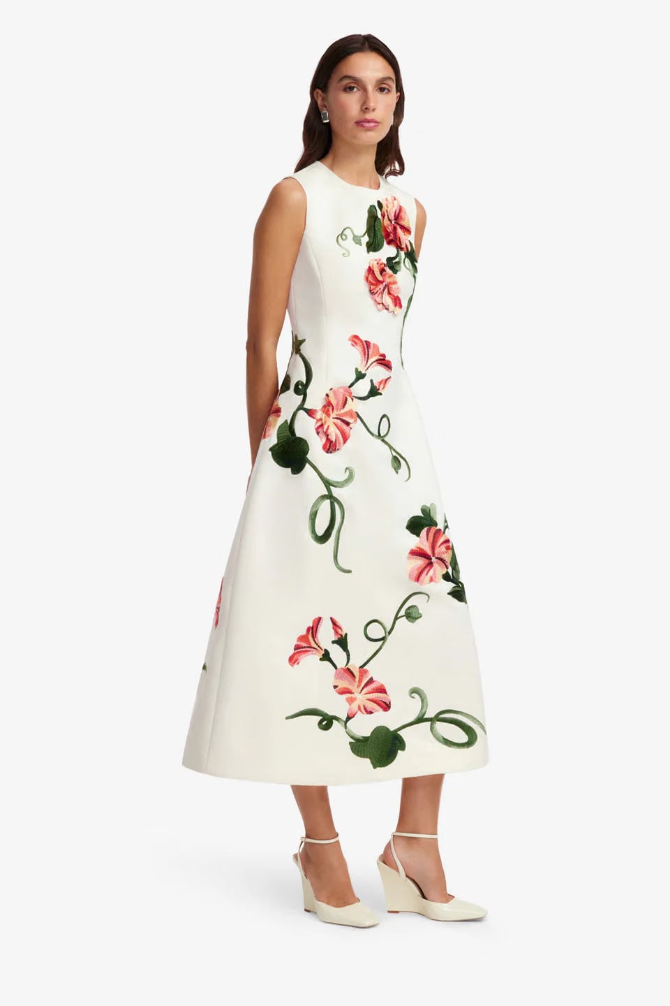 Leo Lin Cleo Floral Applique Sleeveless Midi Dress in White
