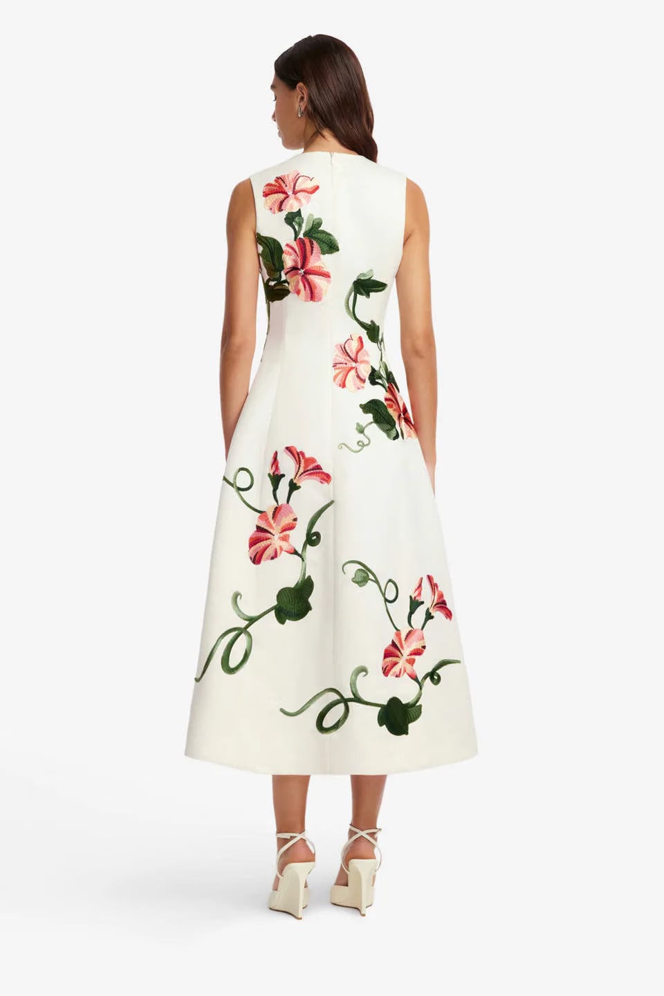 Leo Lin Cleo Floral Applique Sleeveless Midi Dress in White