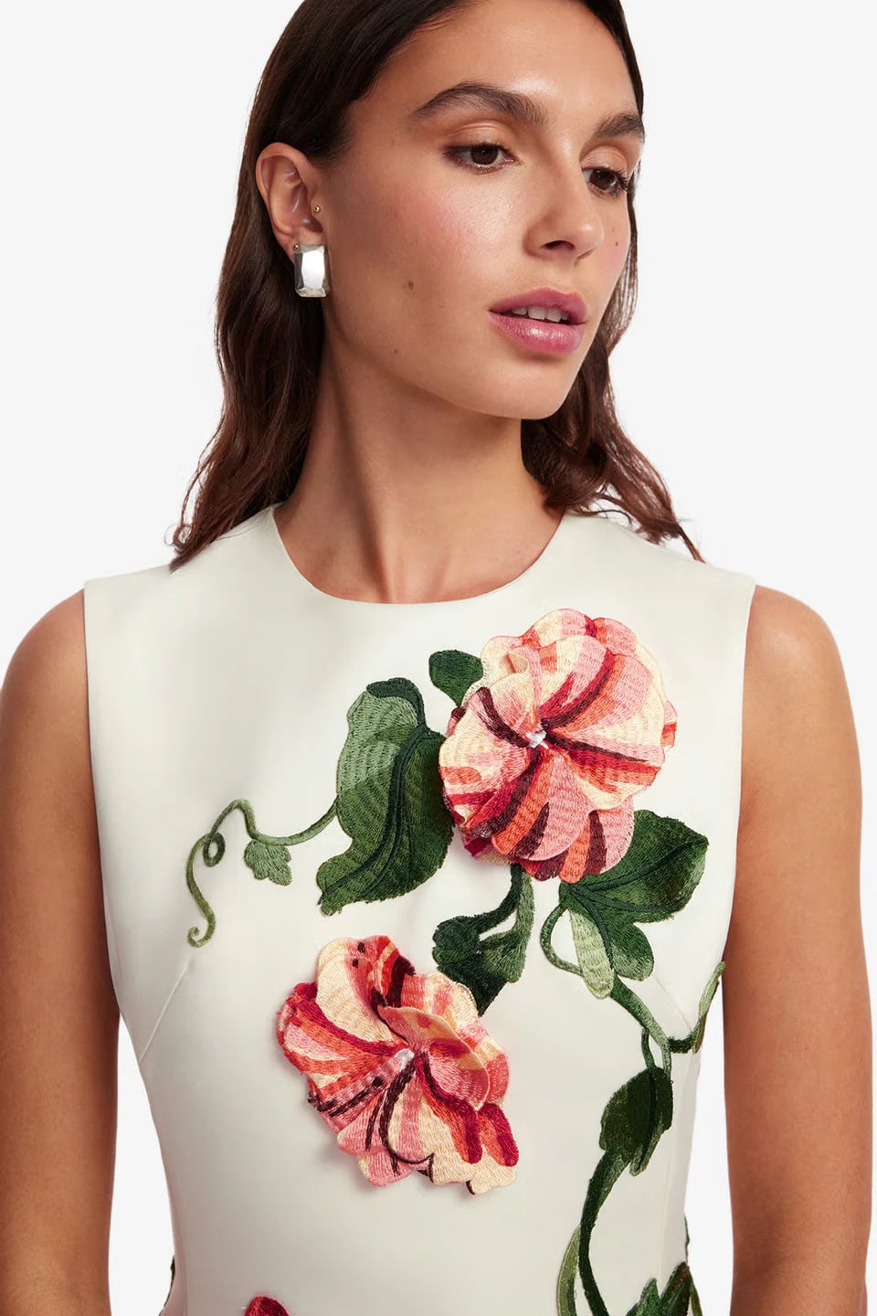 Leo Lin Cleo Floral Applique Sleeveless Midi Dress in White