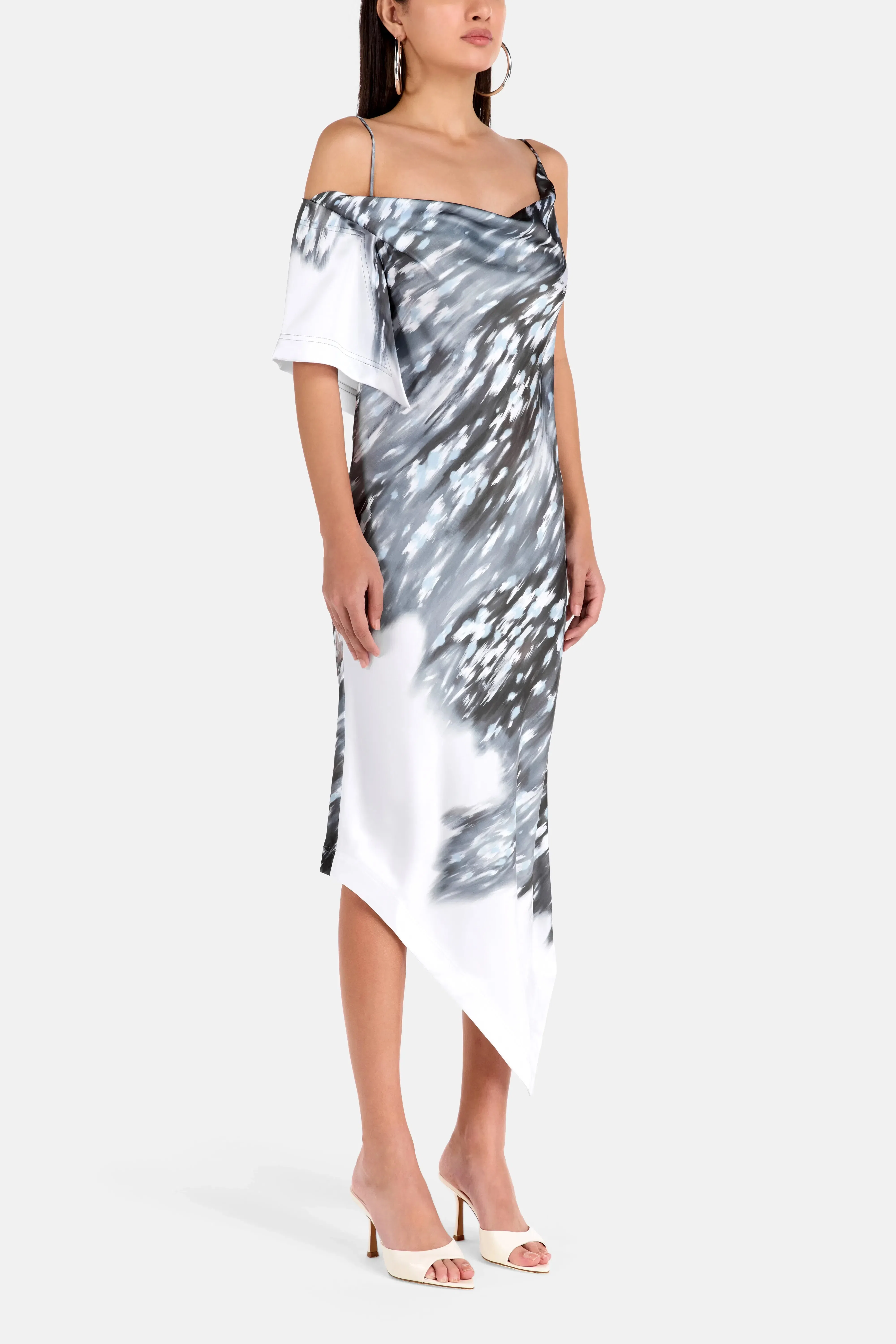 IRO Veliori One Shoulder Patterned Lace Midi Dress in Grey