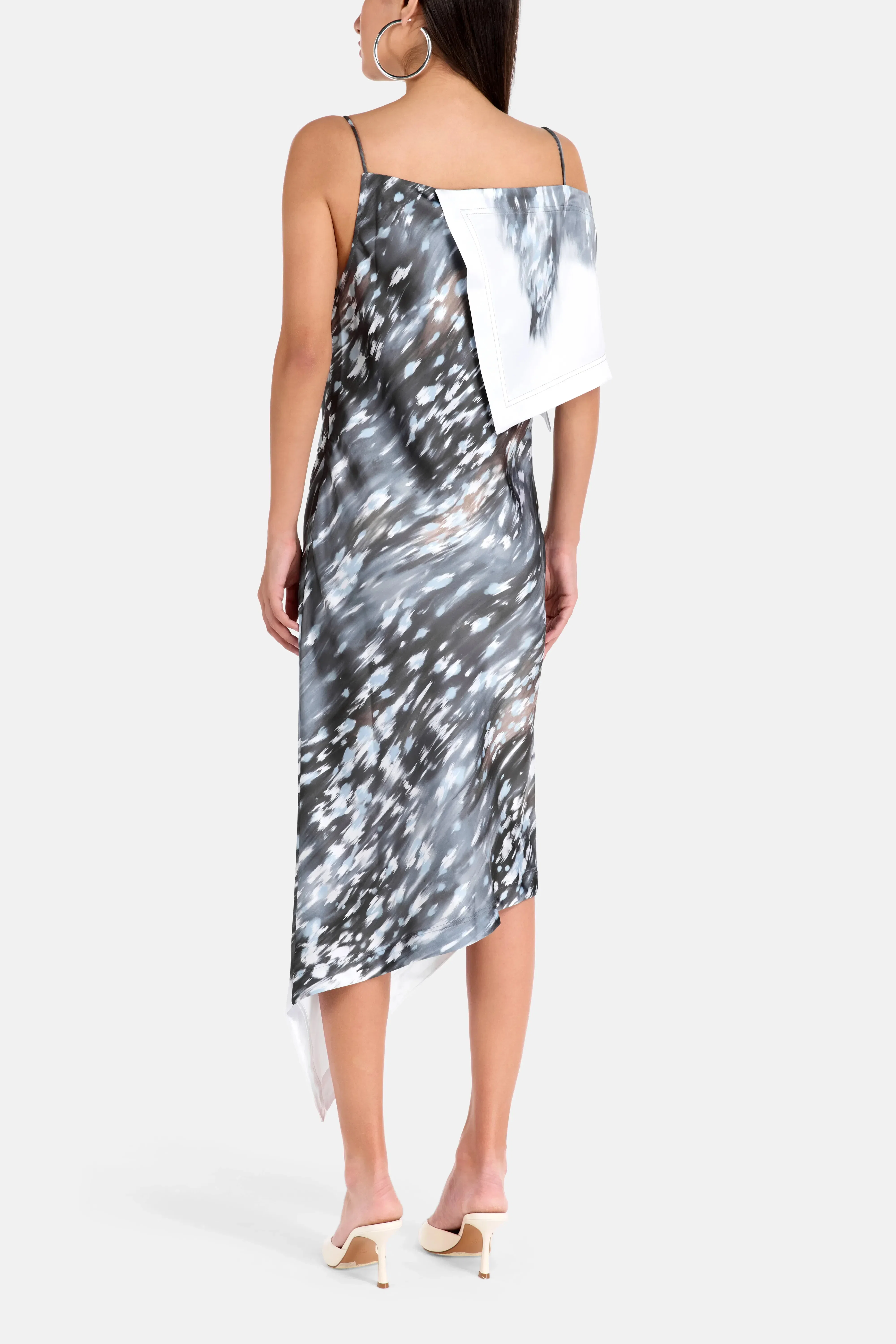 IRO Veliori One Shoulder Patterned Lace Midi Dress in Grey