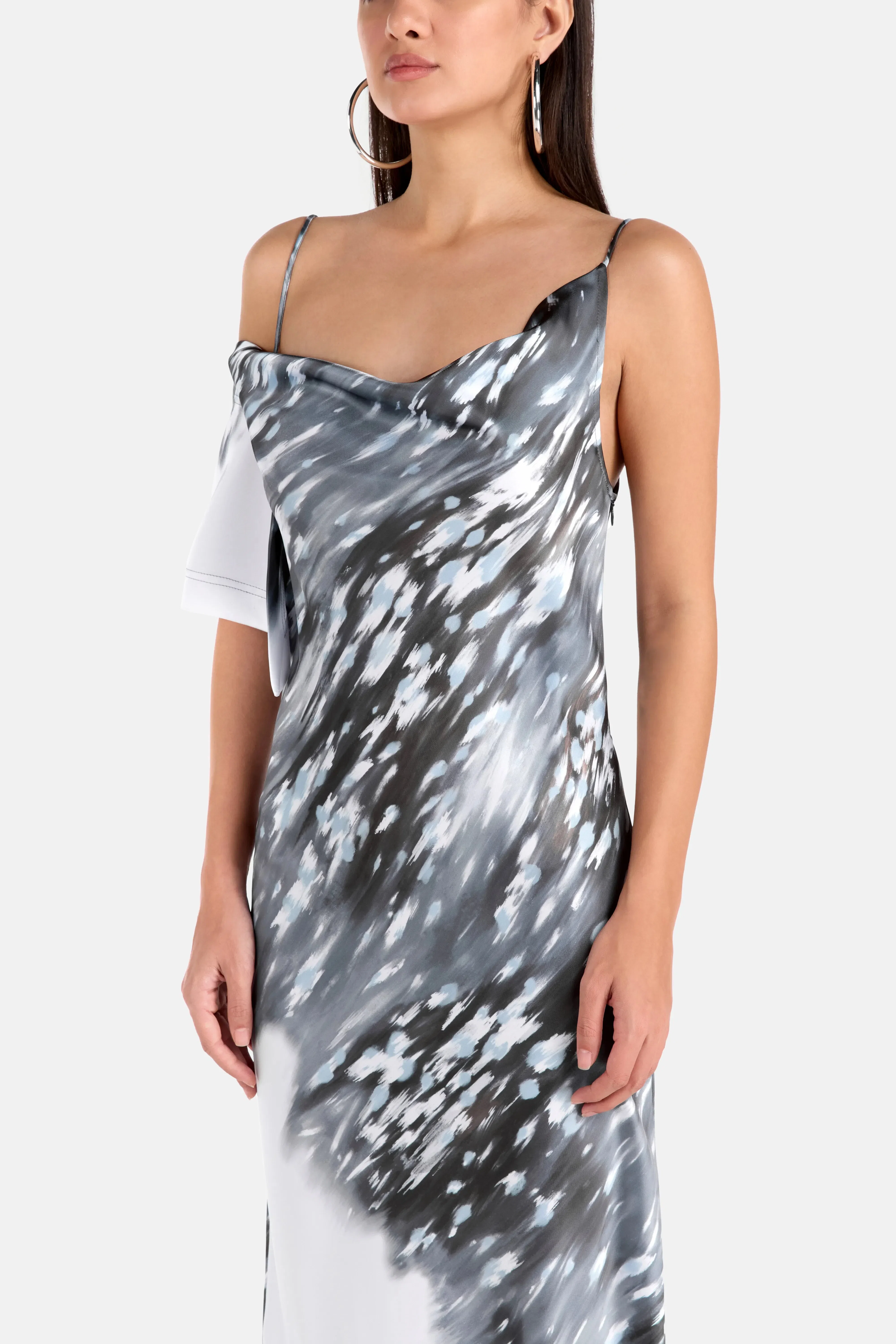 IRO Veliori One Shoulder Patterned Lace Midi Dress in Grey