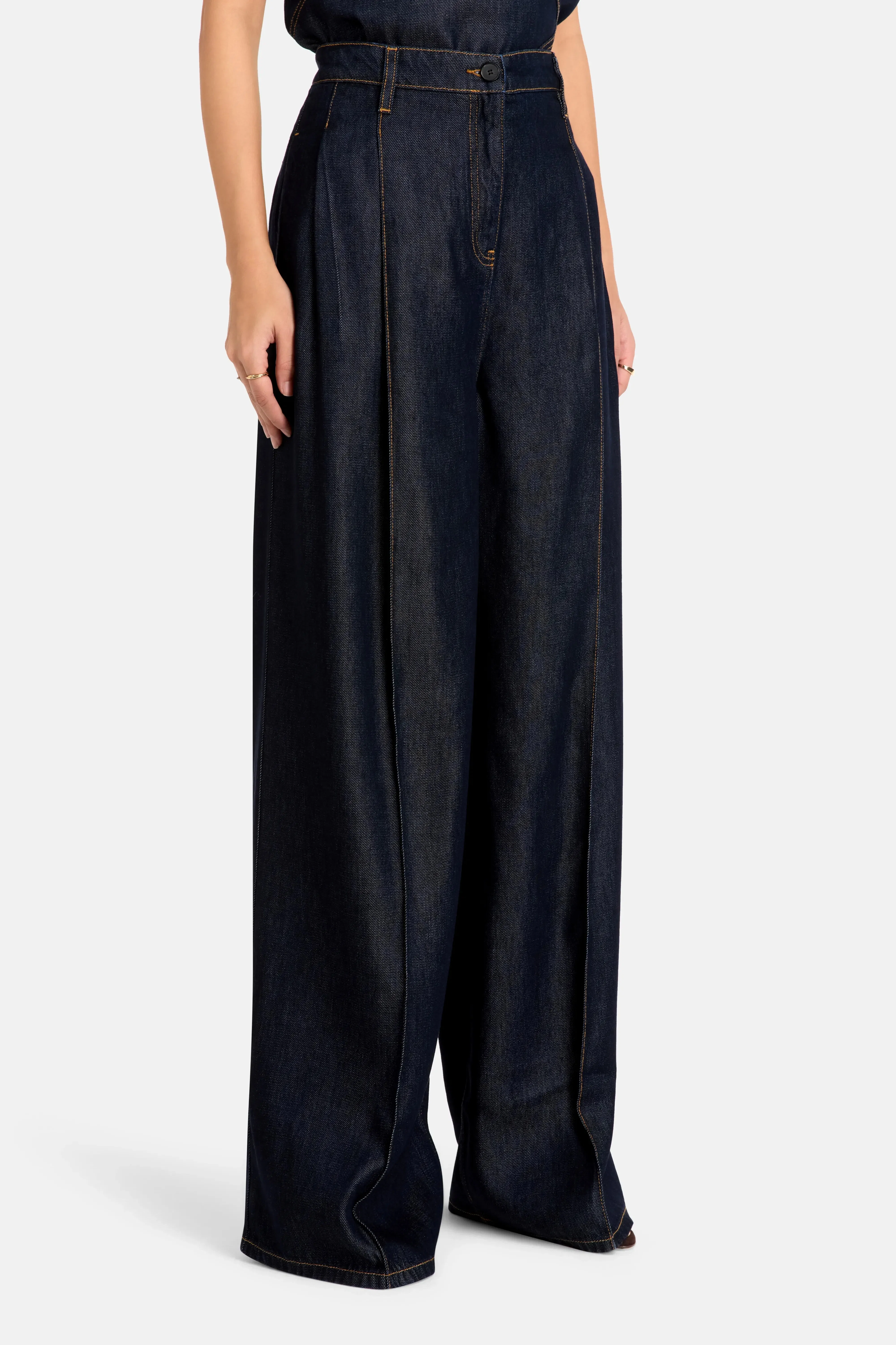 IRO Remy Denim Wide Legged High Waisted Trousers in Blue