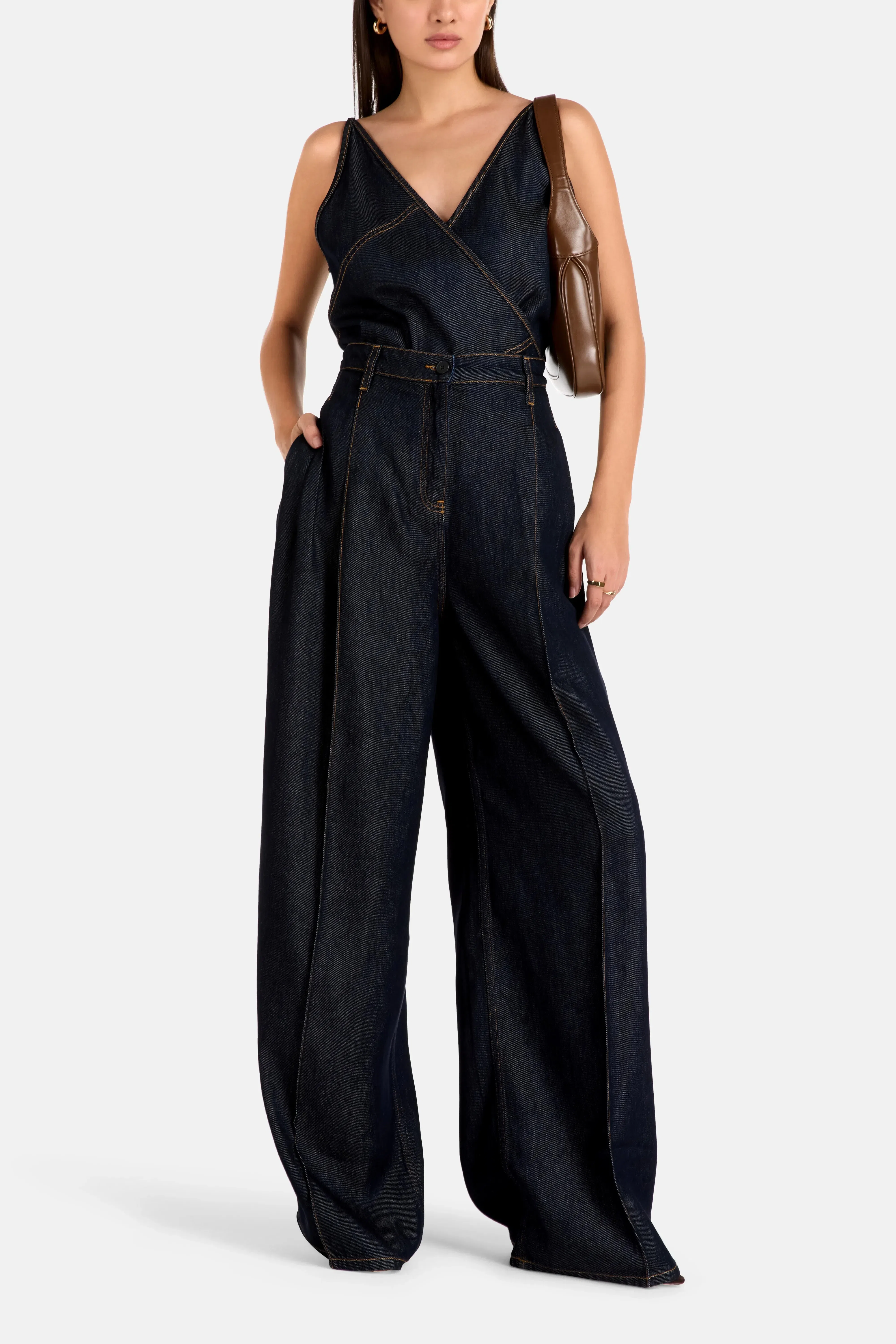 IRO Remy Denim Wide Legged High Waisted Trousers in Blue