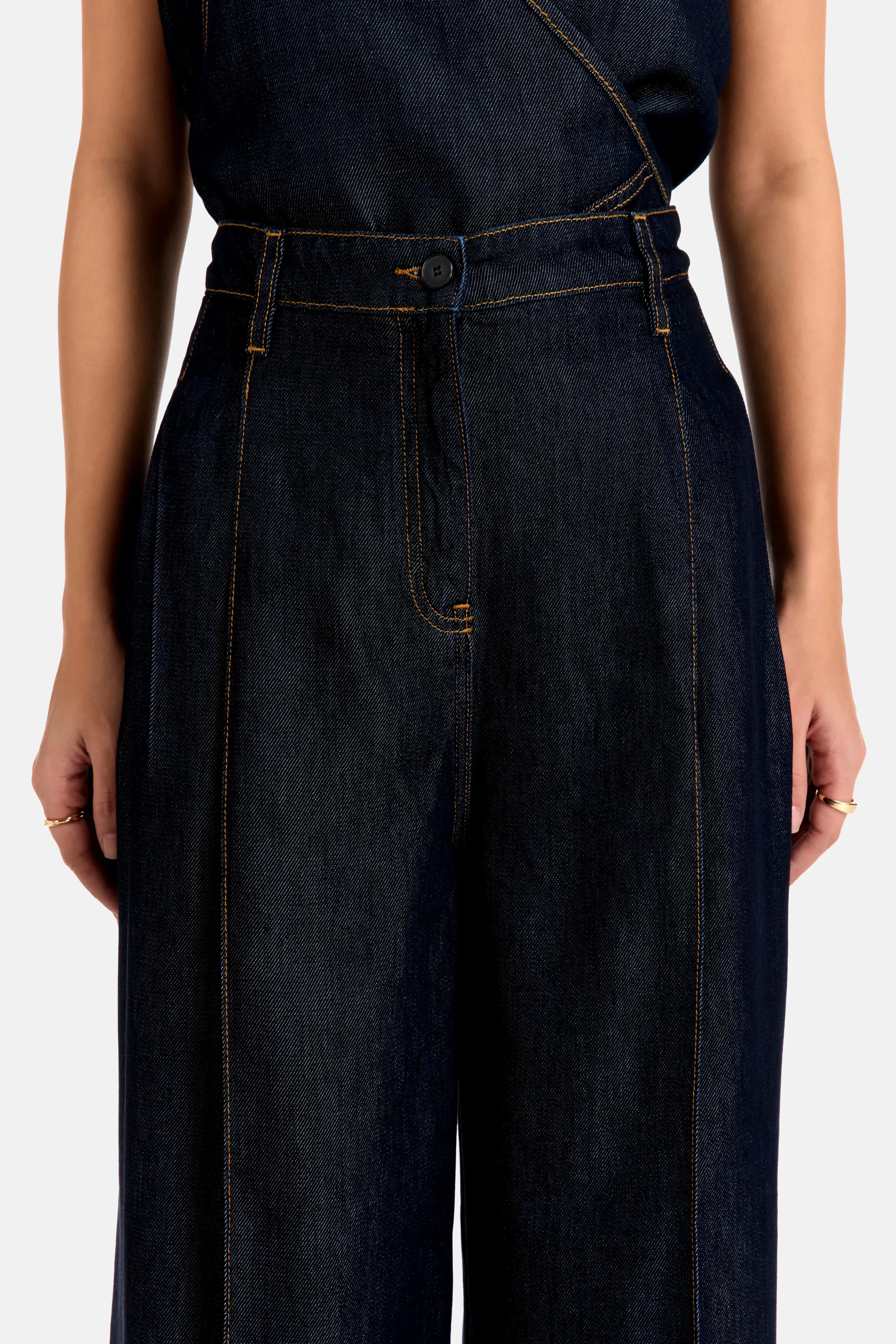 IRO Remy Denim Wide Legged High Waisted Trousers in Blue