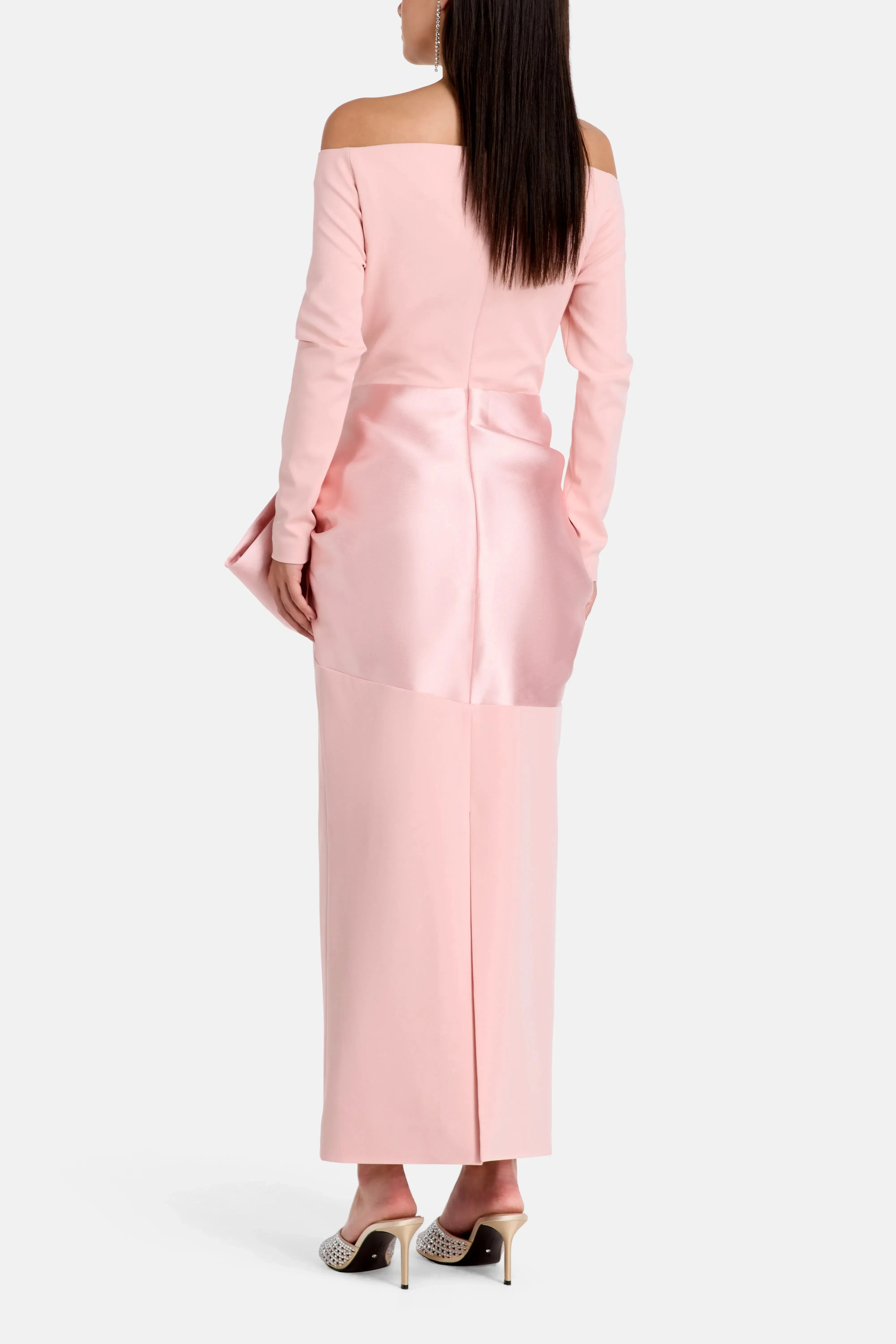 Solace London Rhianne Midaxi Off Shoulder Evening Dress in Pink