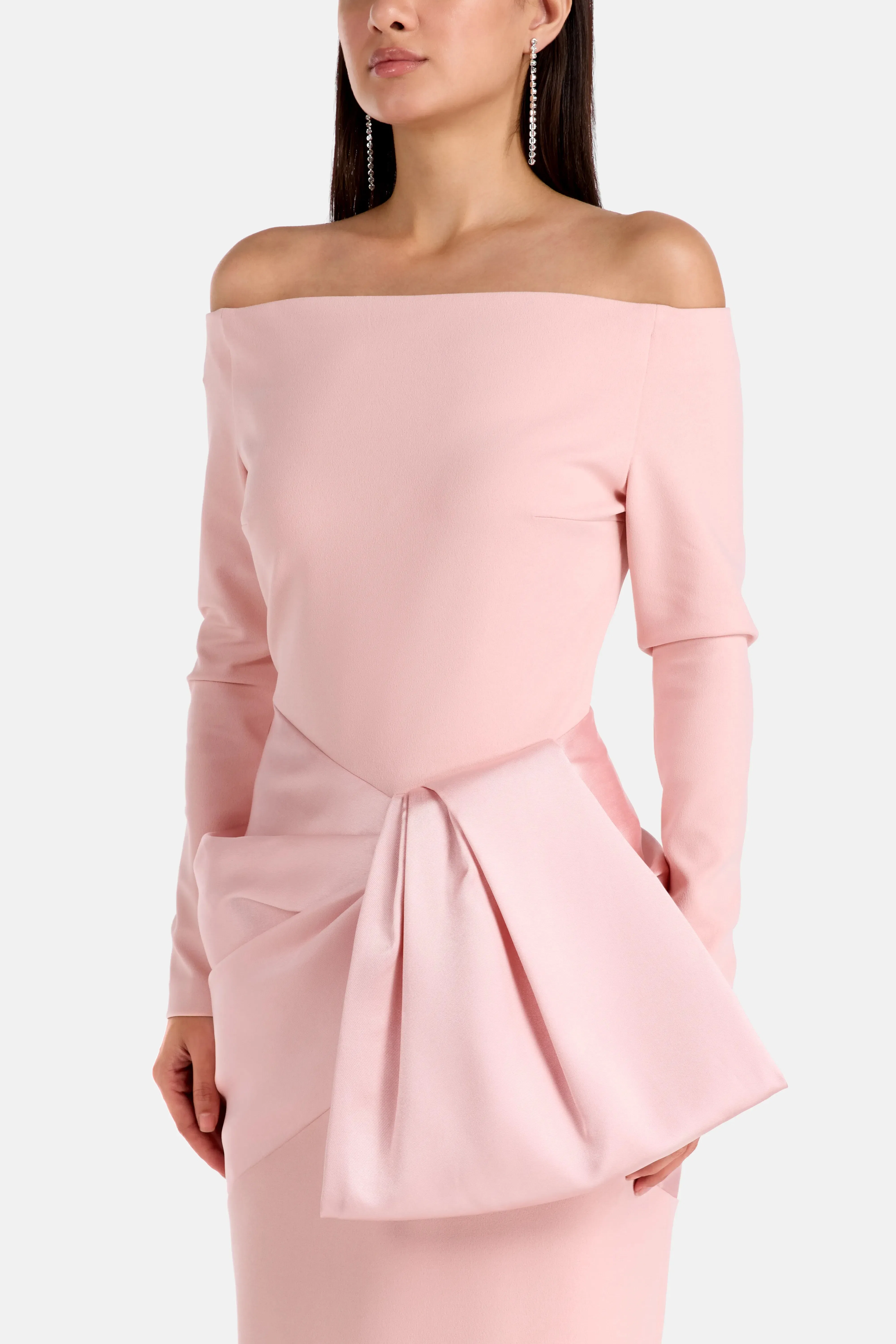 Solace London Rhianne Midaxi Off Shoulder Evening Dress in Pink