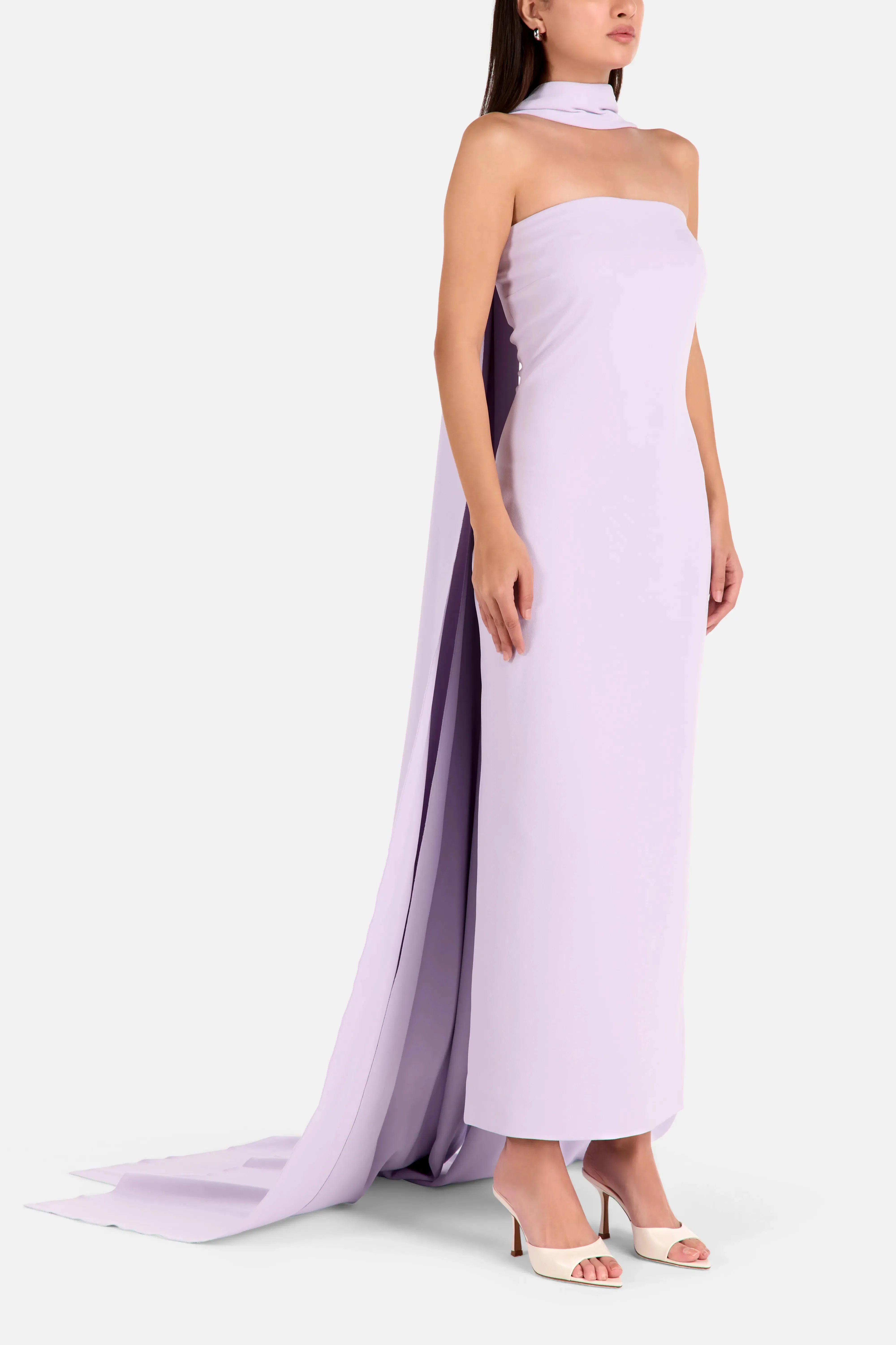 Solace London Martine Midaxi Strapless Evening Dress with Scarf in Purple
