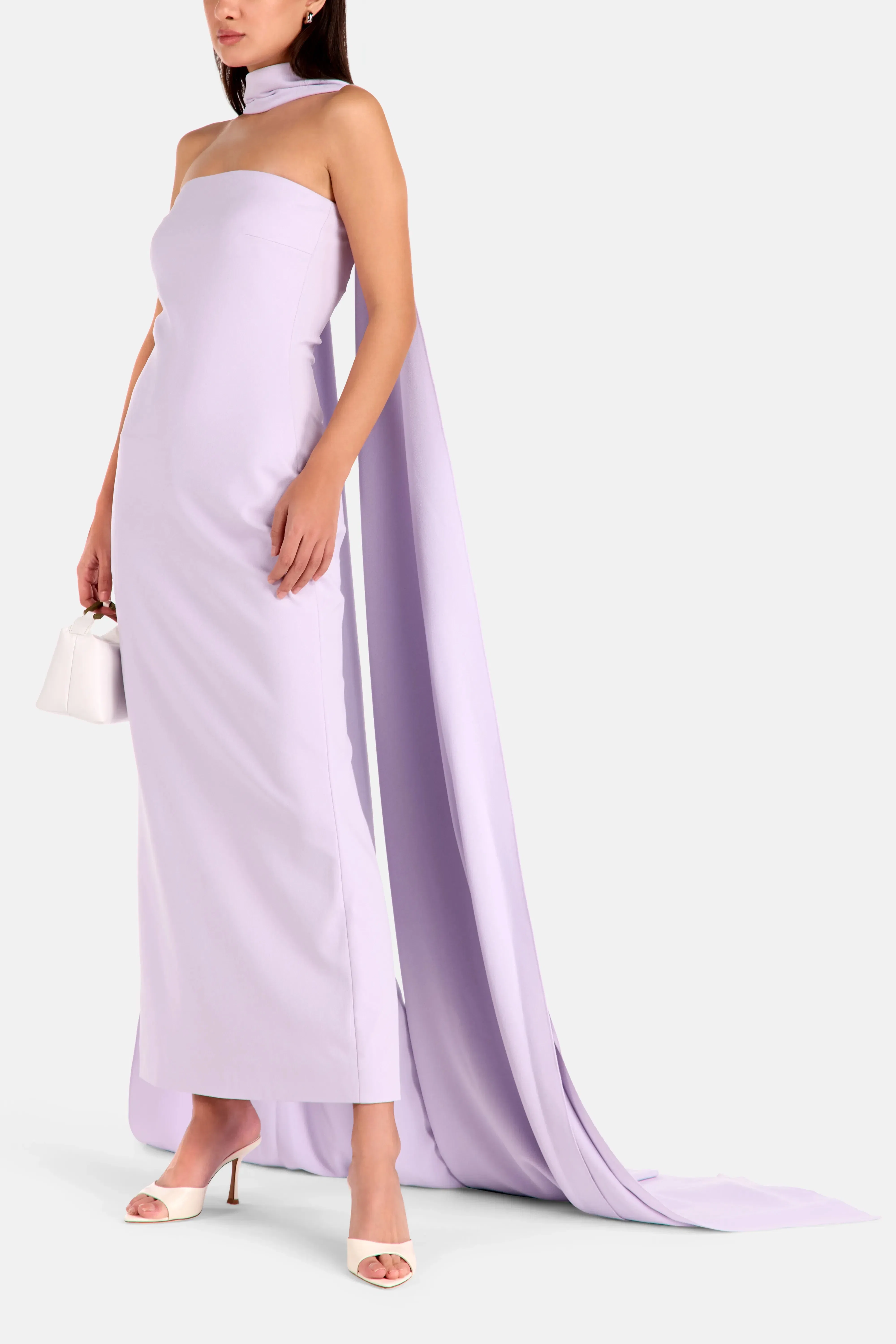 Solace London Martine Midaxi Strapless Evening Dress with Scarf in Purple