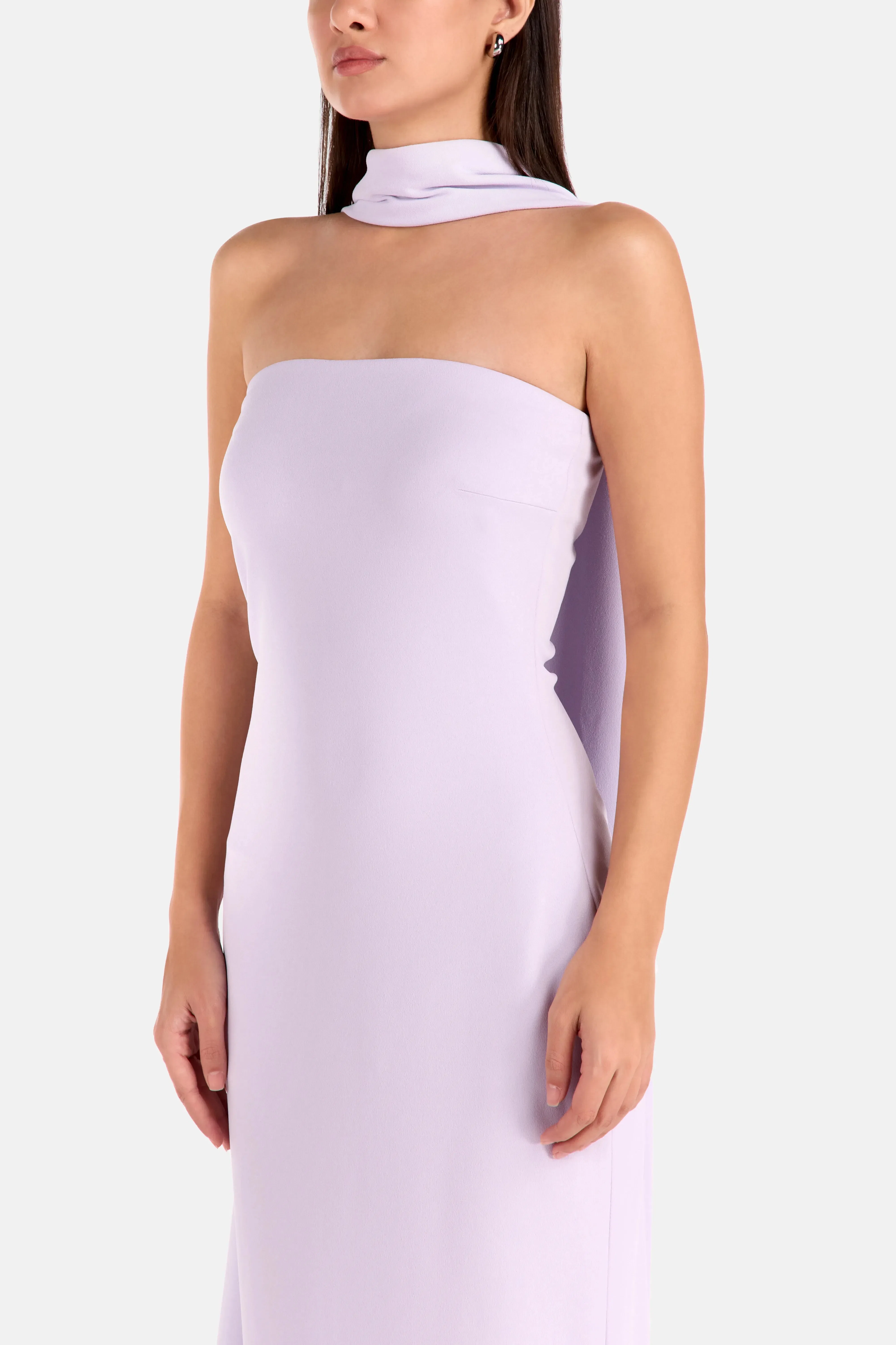 Solace London Martine Midaxi Strapless Evening Dress with Scarf in Purple