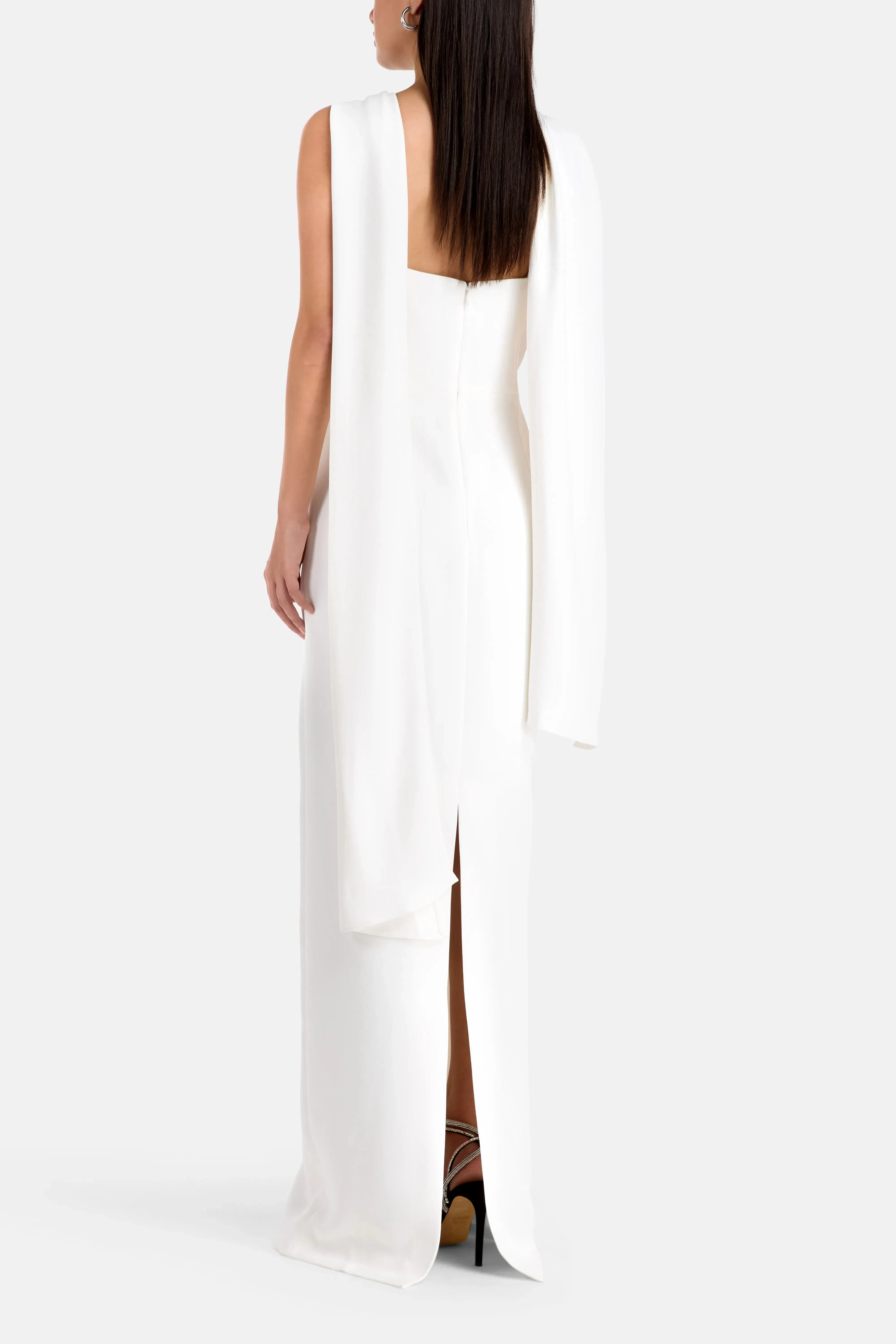 Solace London Rona Halter Neck Sleeveless Evening Dress in White with Scarf