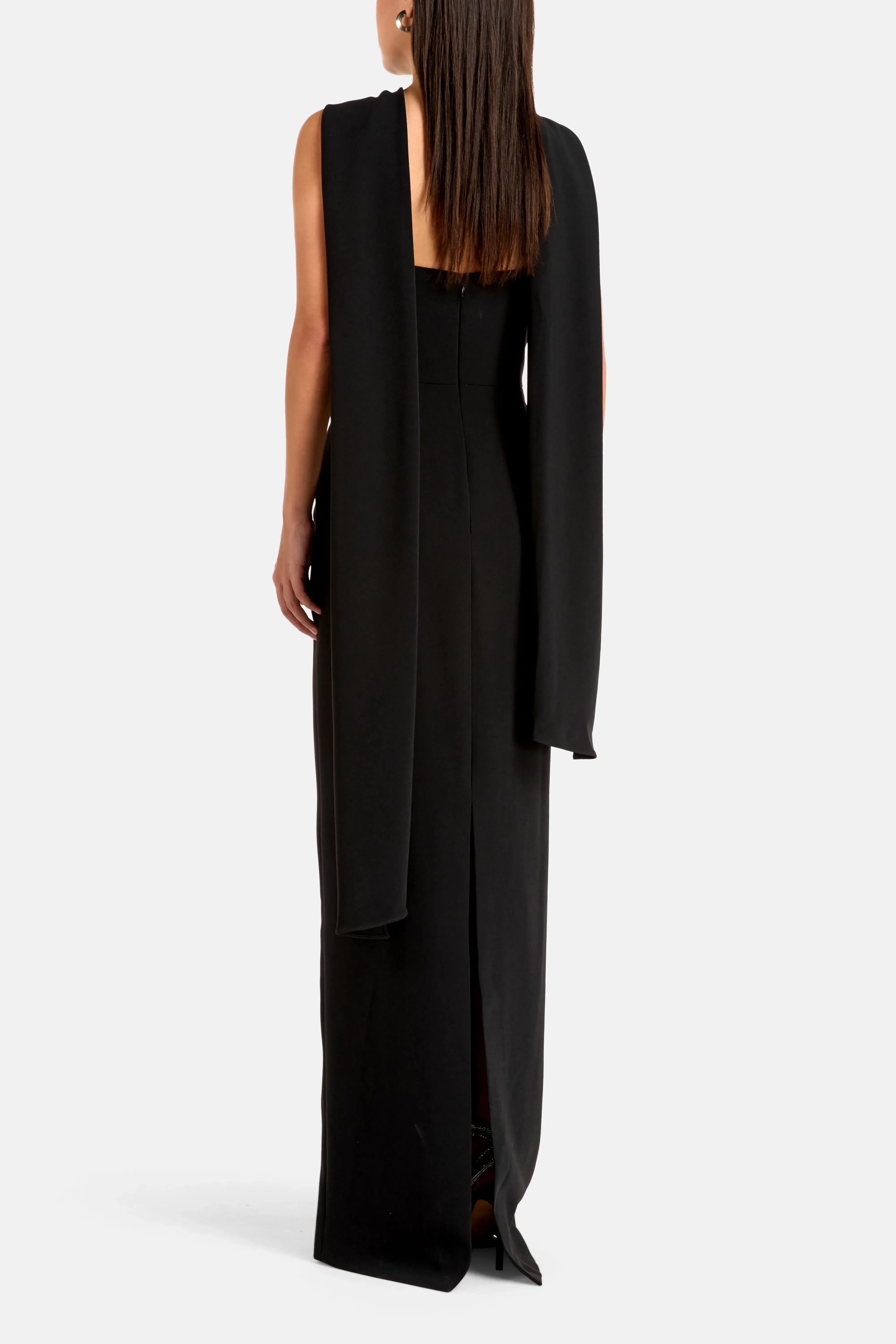 Solace London Rona Halter Neck Sleeveless Evening Dress in Black with Scarf