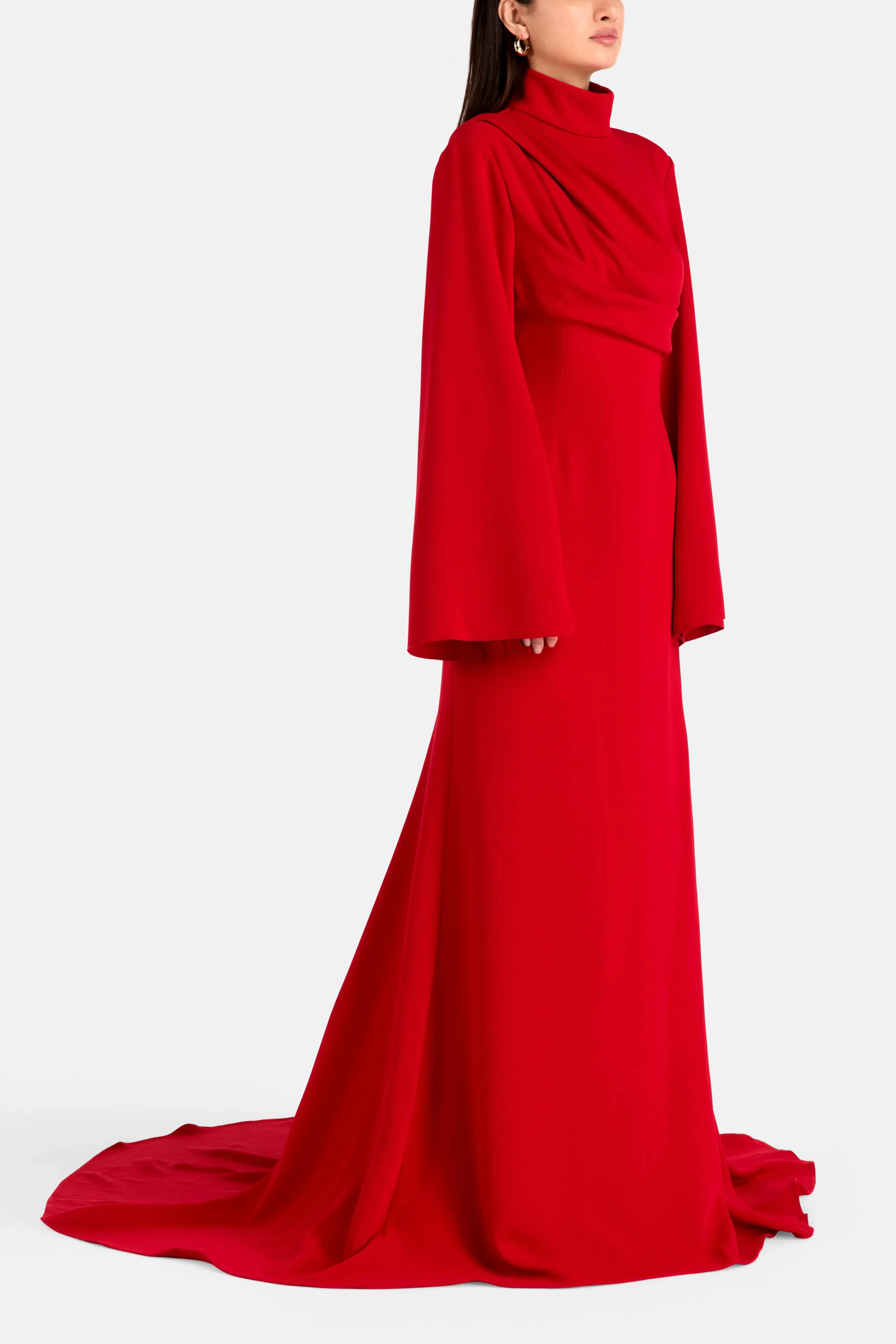Solace London Swinton Long Sleeves Evening Gown in Red