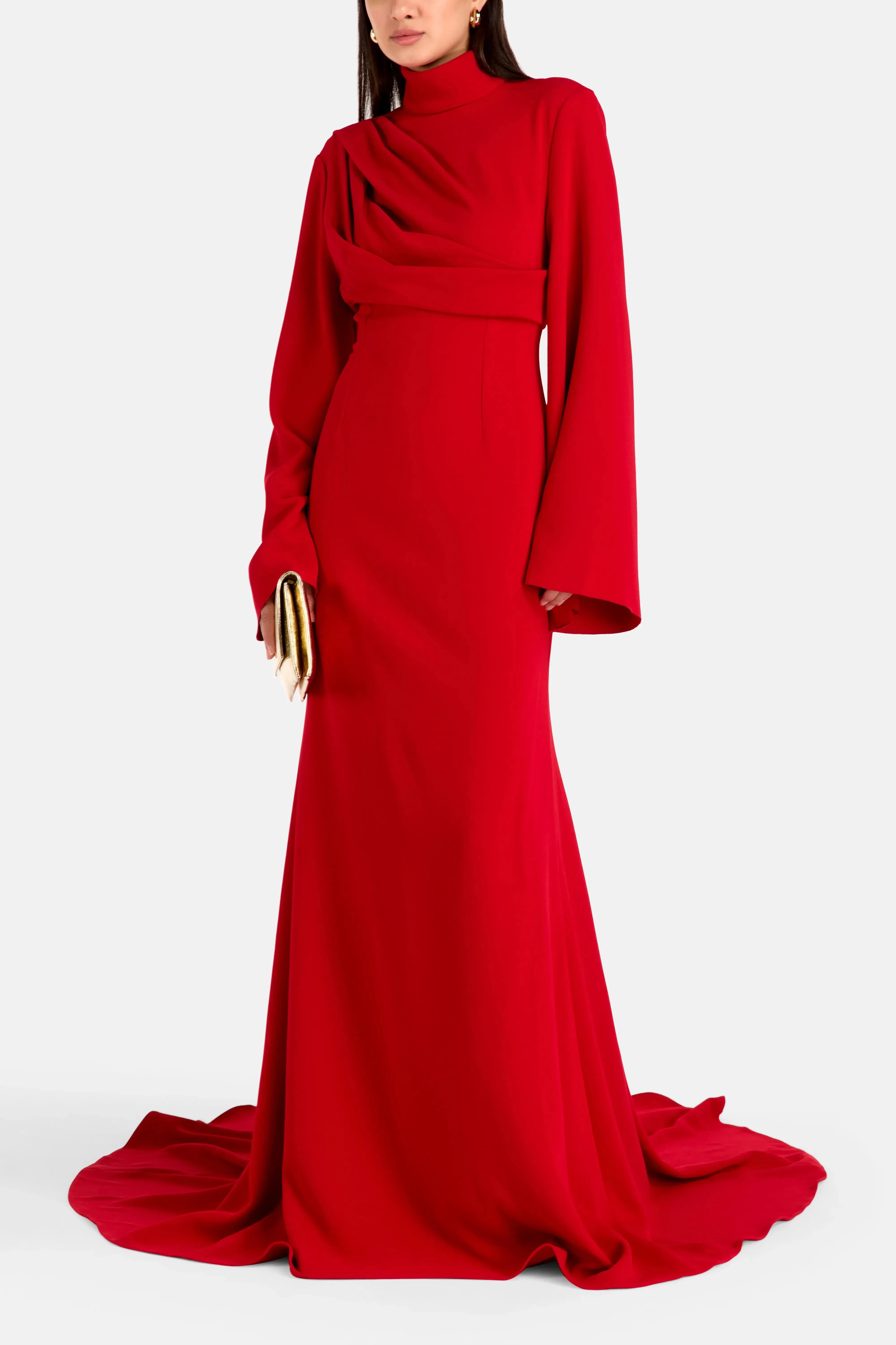 Solace London Swinton Long Sleeves Evening Gown in Red