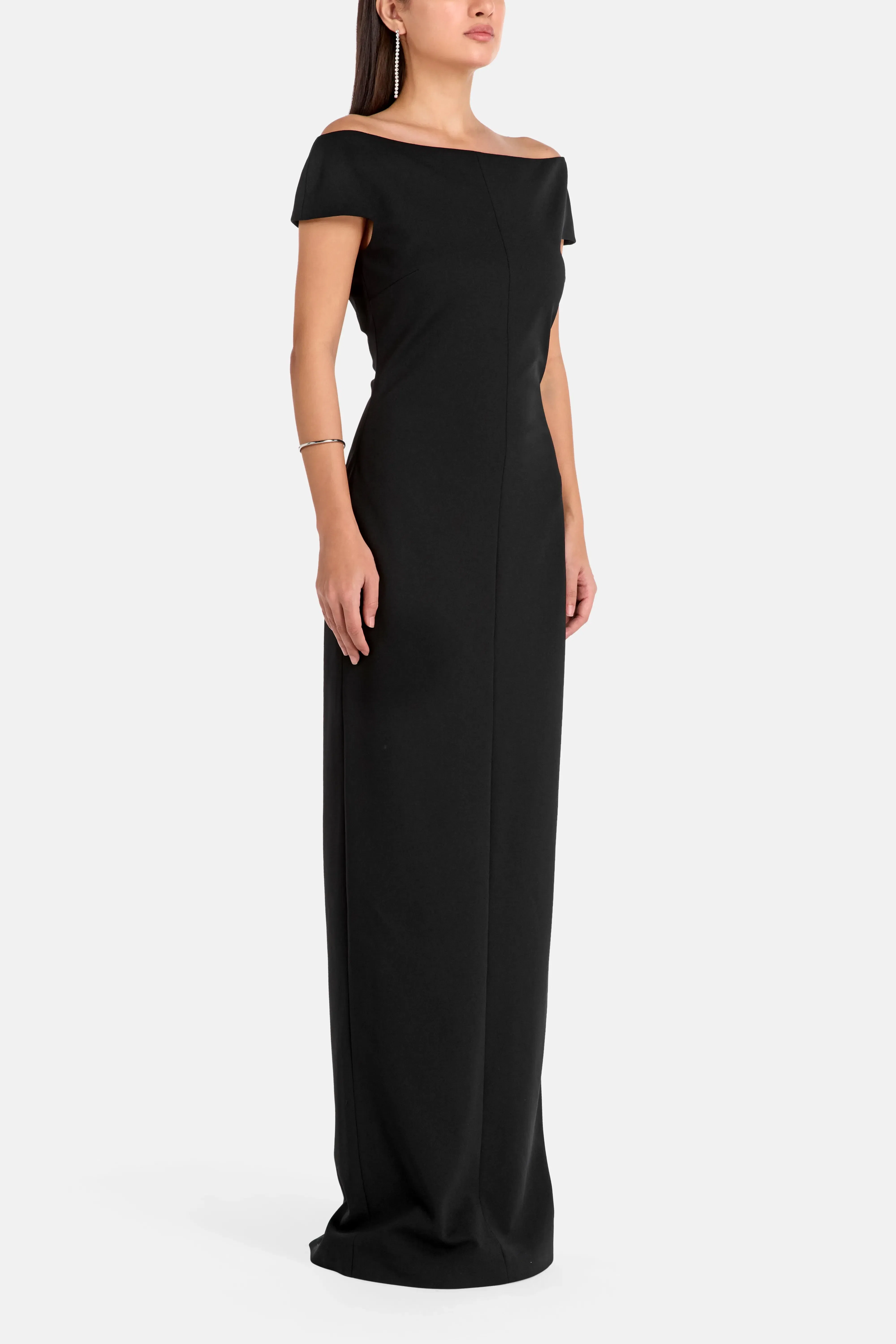 Solace London Kyra Off Shoulder Evening Dress in Black