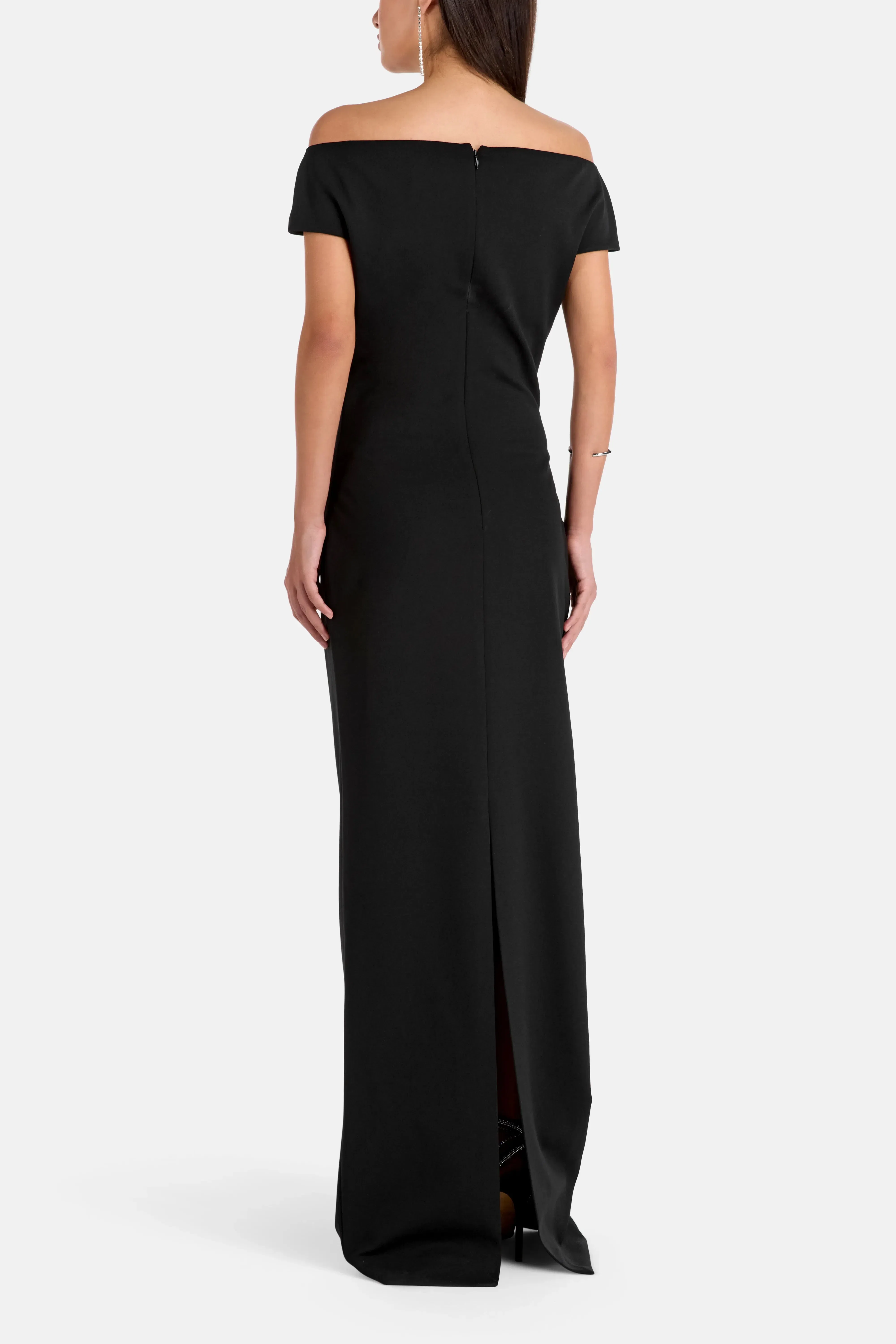 Solace London Kyra Off Shoulder Evening Dress in Black