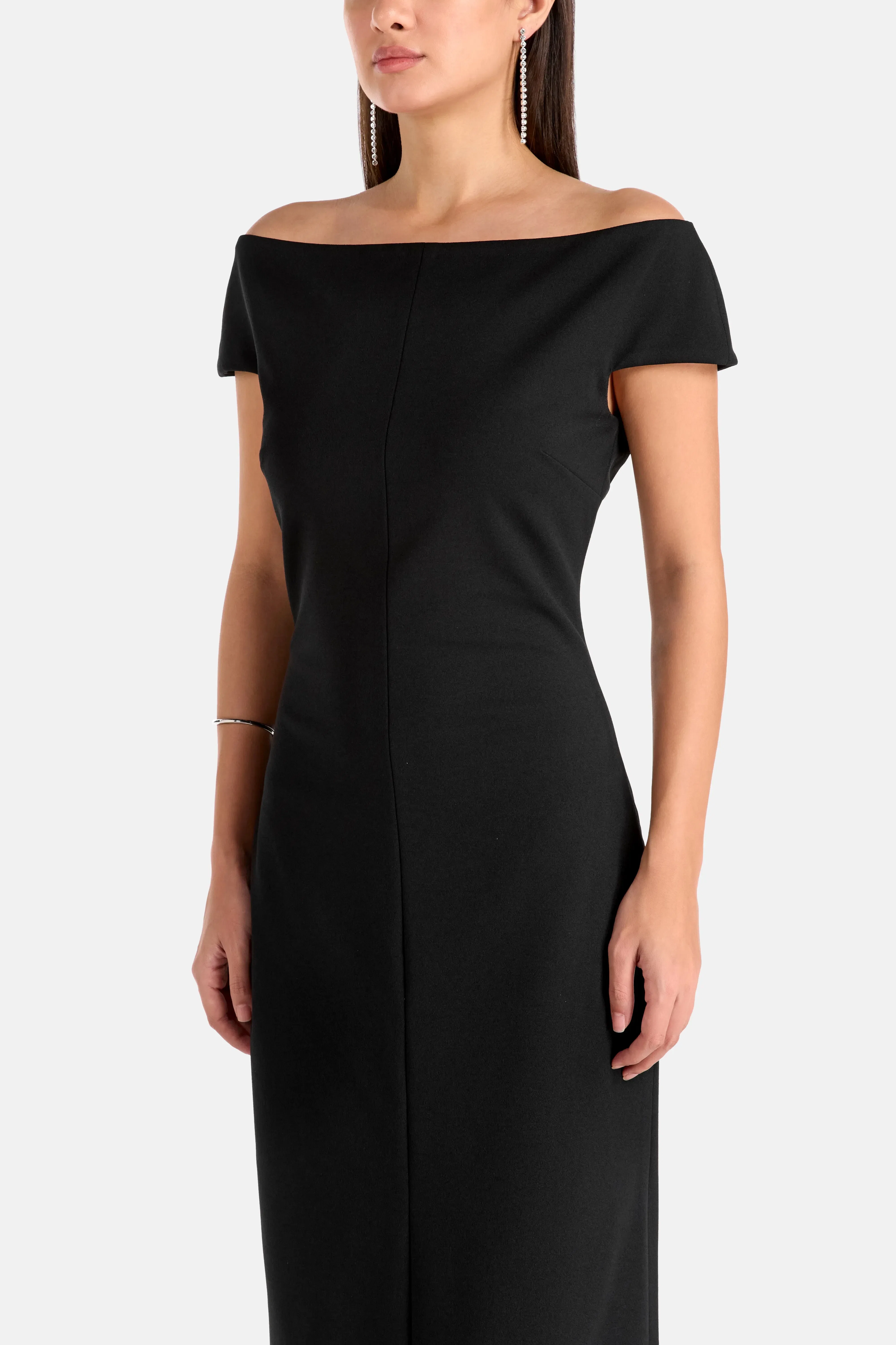 Solace London Kyra Off Shoulder Evening Dress in Black