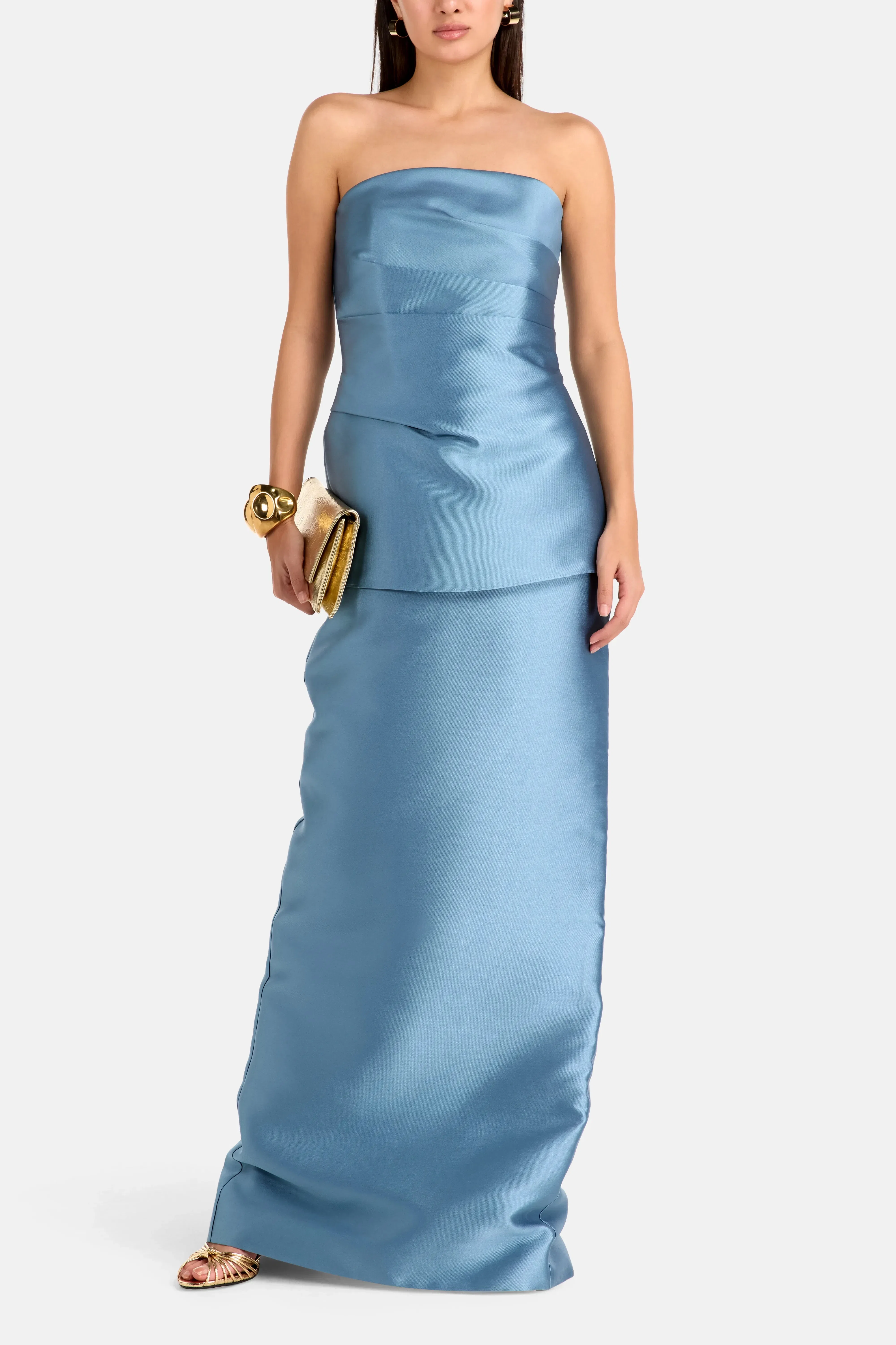 Solace London Lucille Strapless Evening Dress in Blue