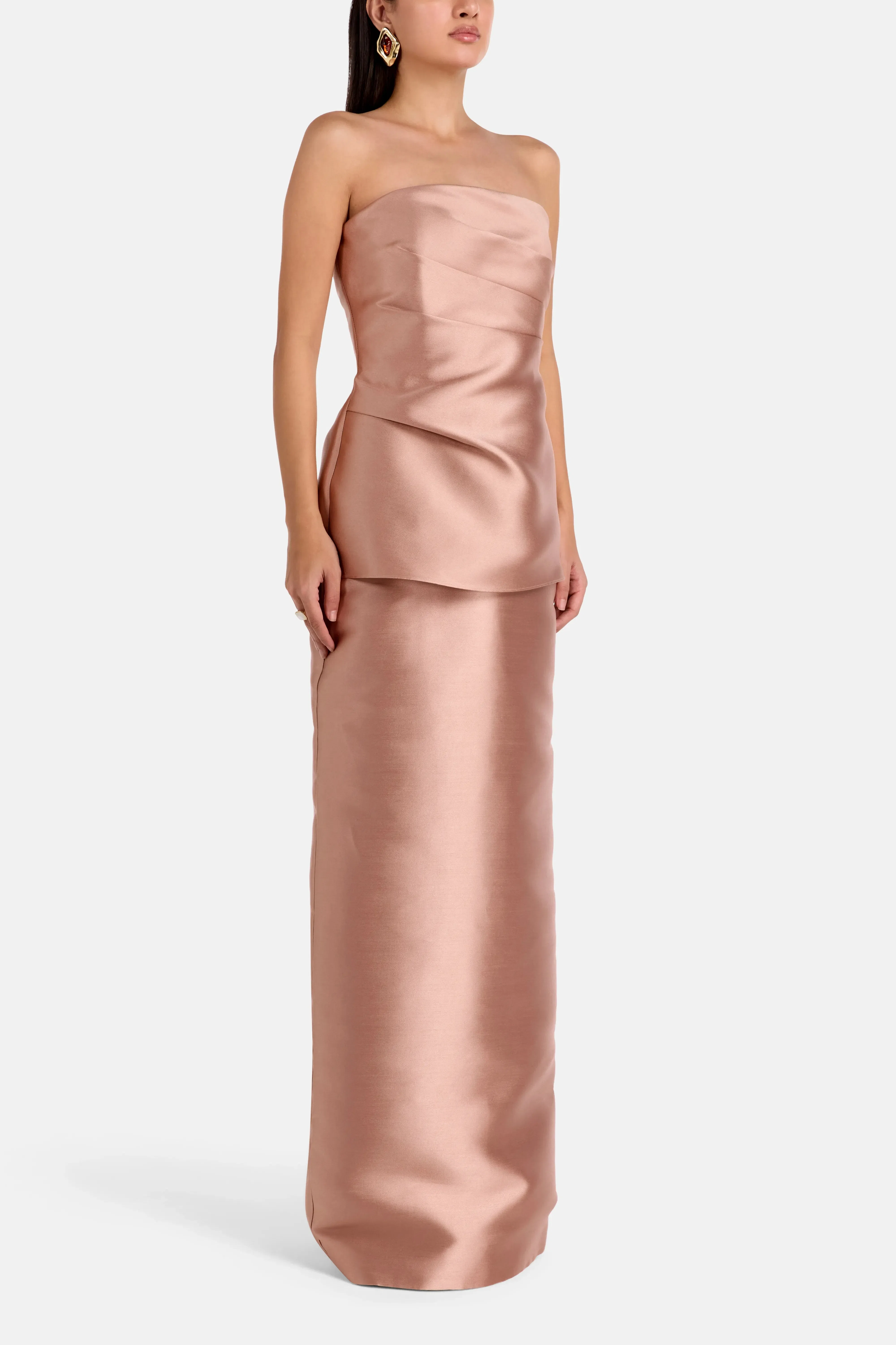 Solace London Lucille Strapless Evening Dress in Beige