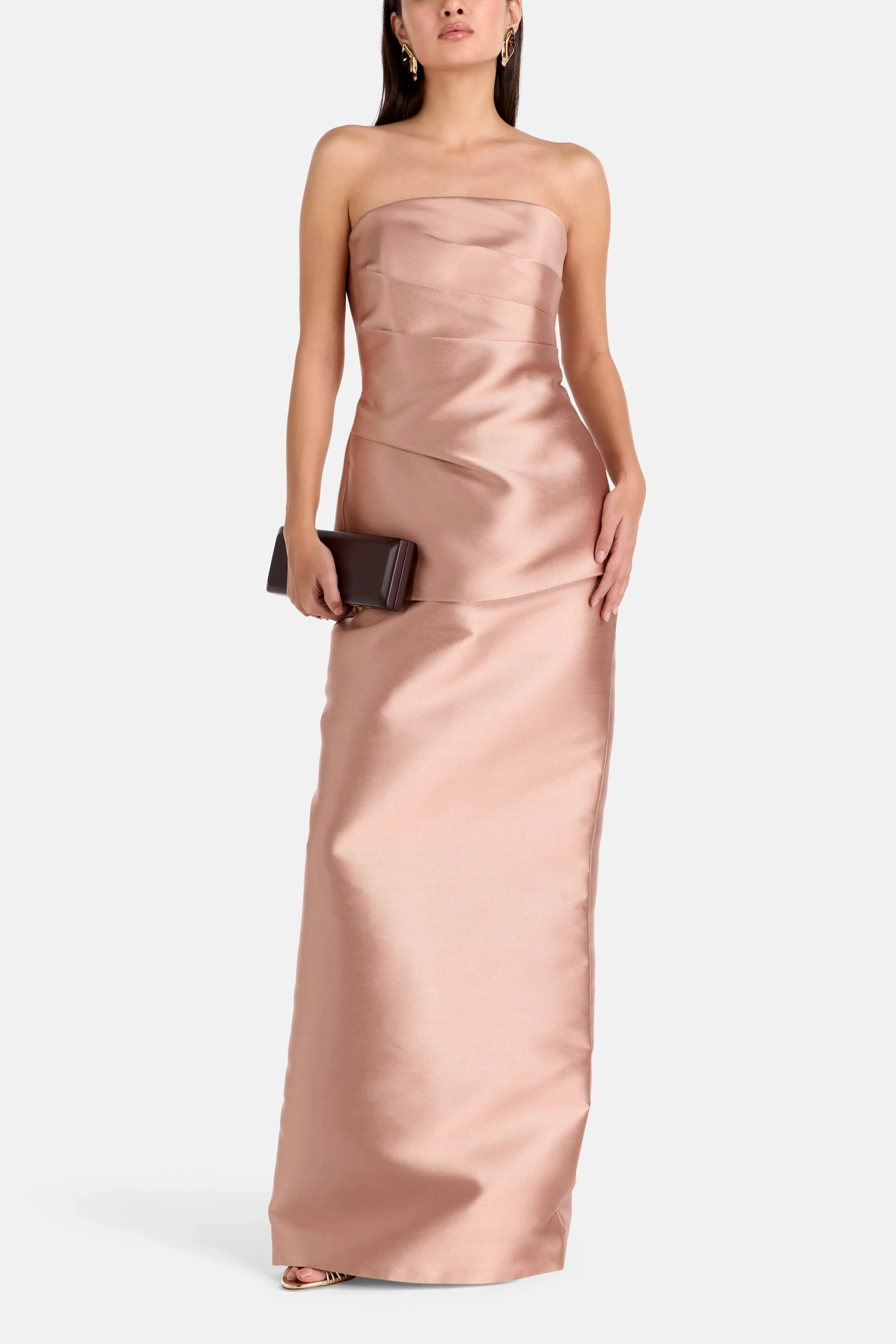 Solace London Lucille Strapless Evening Dress in Beige
