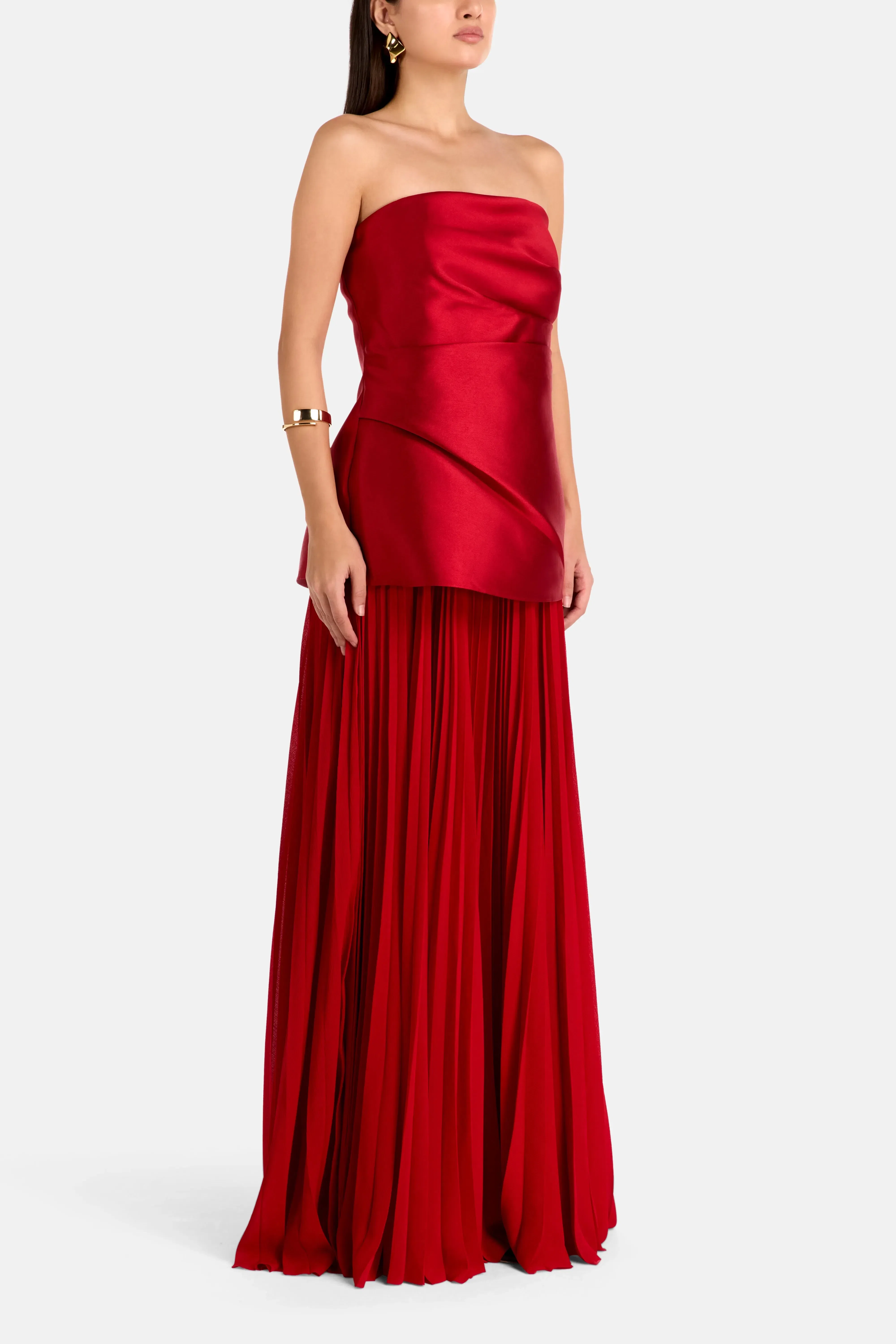 Solace London Claudette Strapless Evening Dress in Red