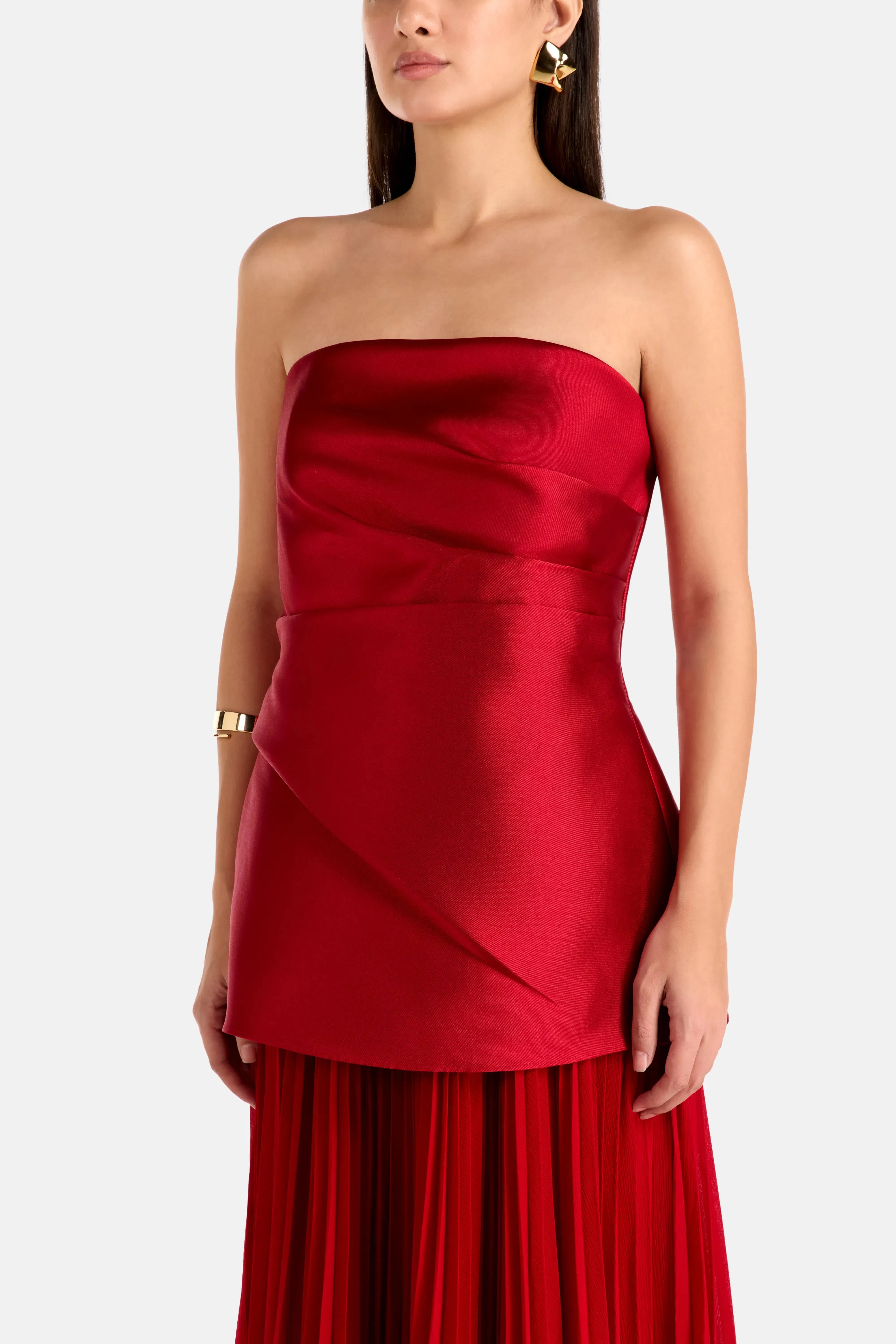 Solace London Claudette Strapless Evening Dress in Red