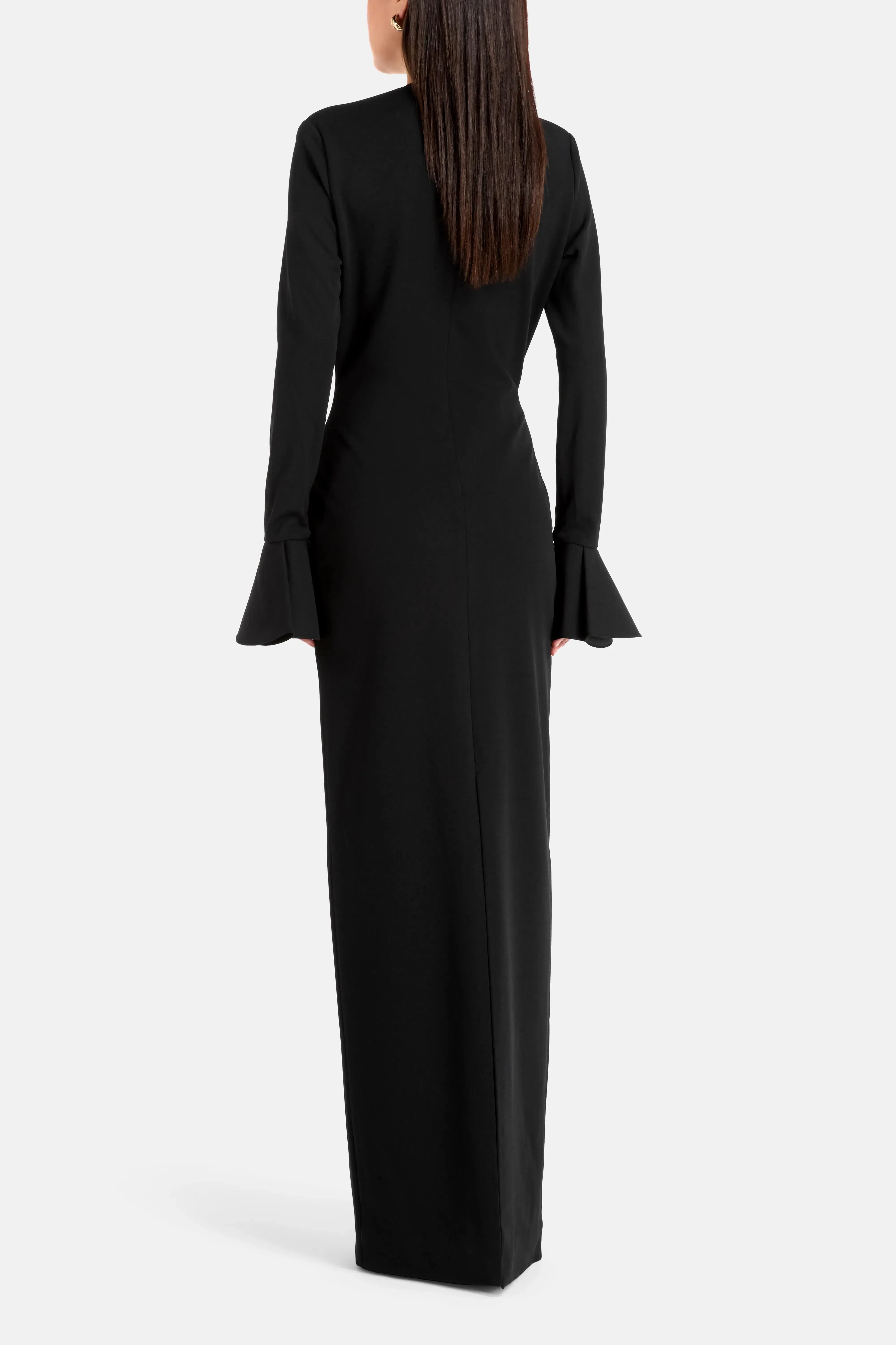 Solace London Hutton Long Sleeves Deep V Neck Evening Dress in Black