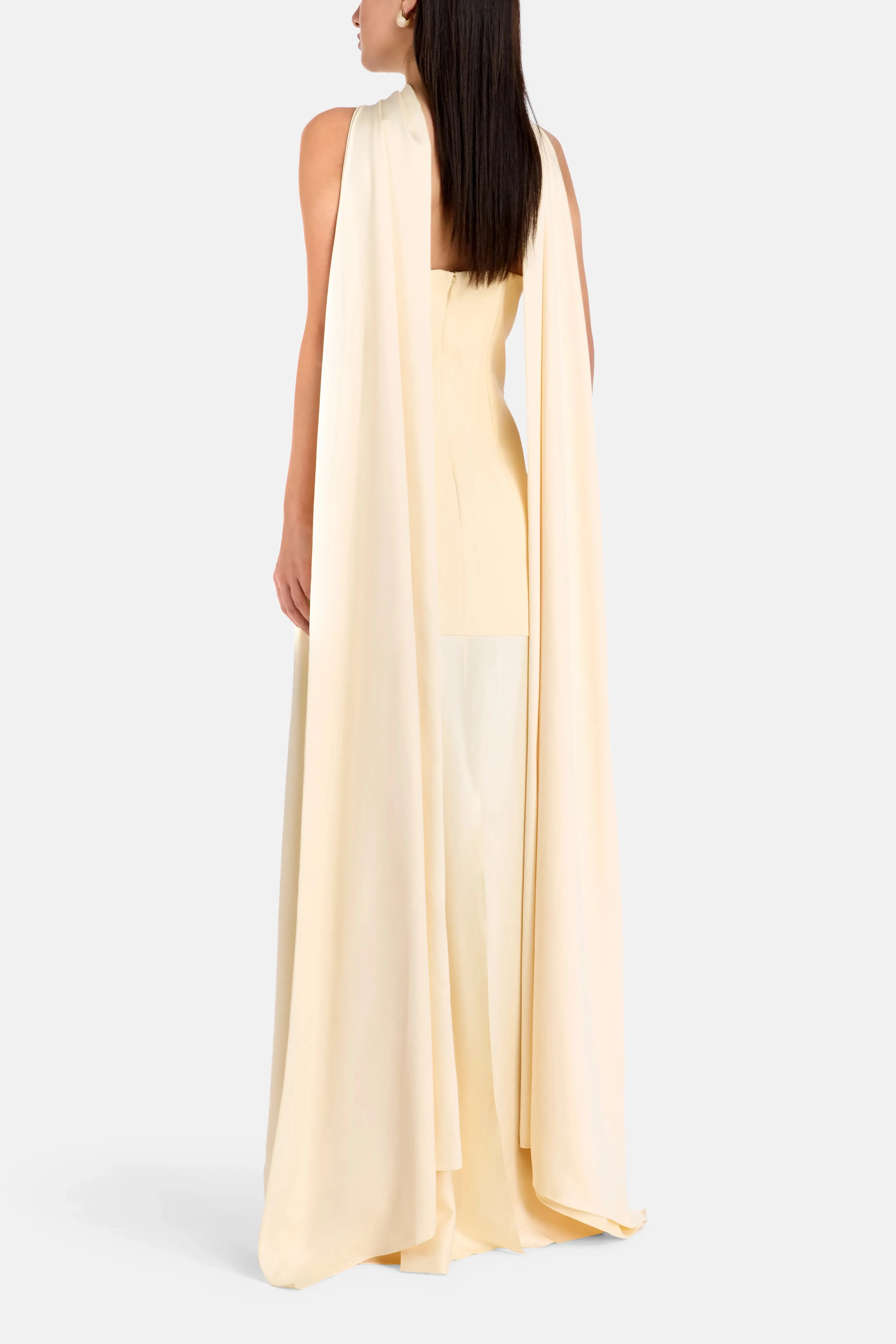 Solace London Cece Halter Neck Sleeveless Evening Dress in White with Scarf