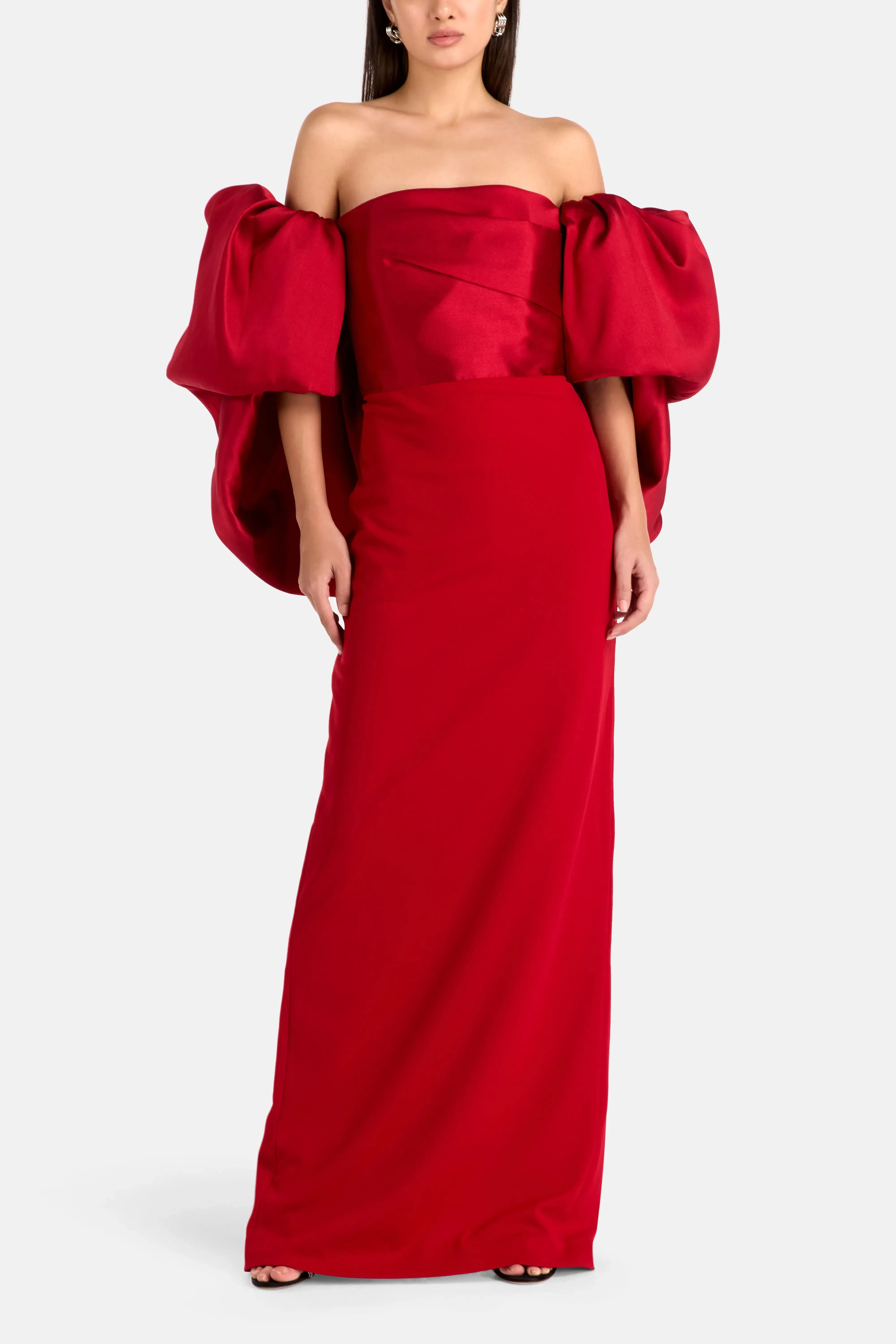 Solace London Floris Off Shoulder Puff Sleeves Evening Dress in Red