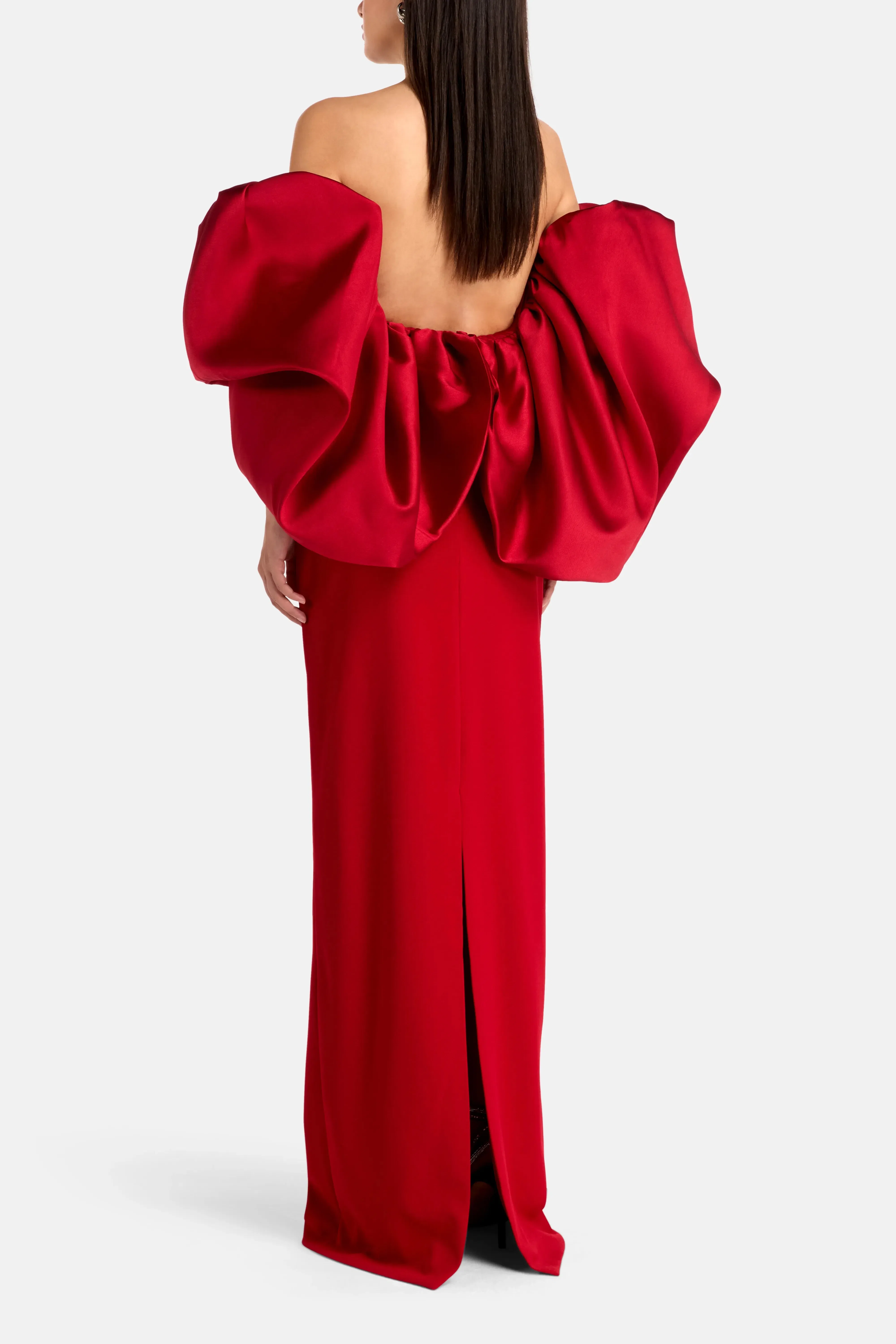 Solace London Floris Off Shoulder Puff Sleeves Evening Dress in Red