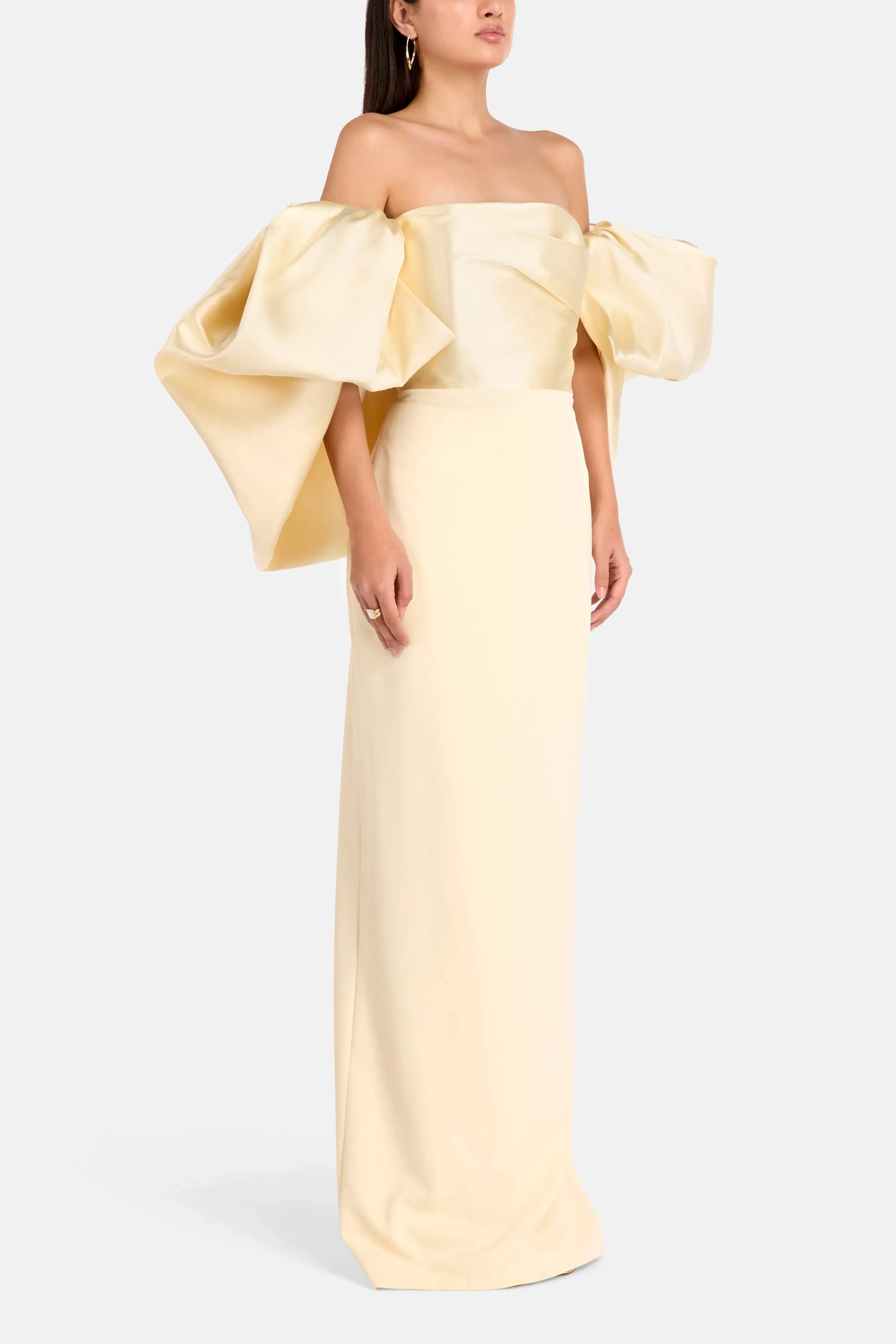 Solace London Floris Off Shoulder Puff Sleeves Evening Dress in White