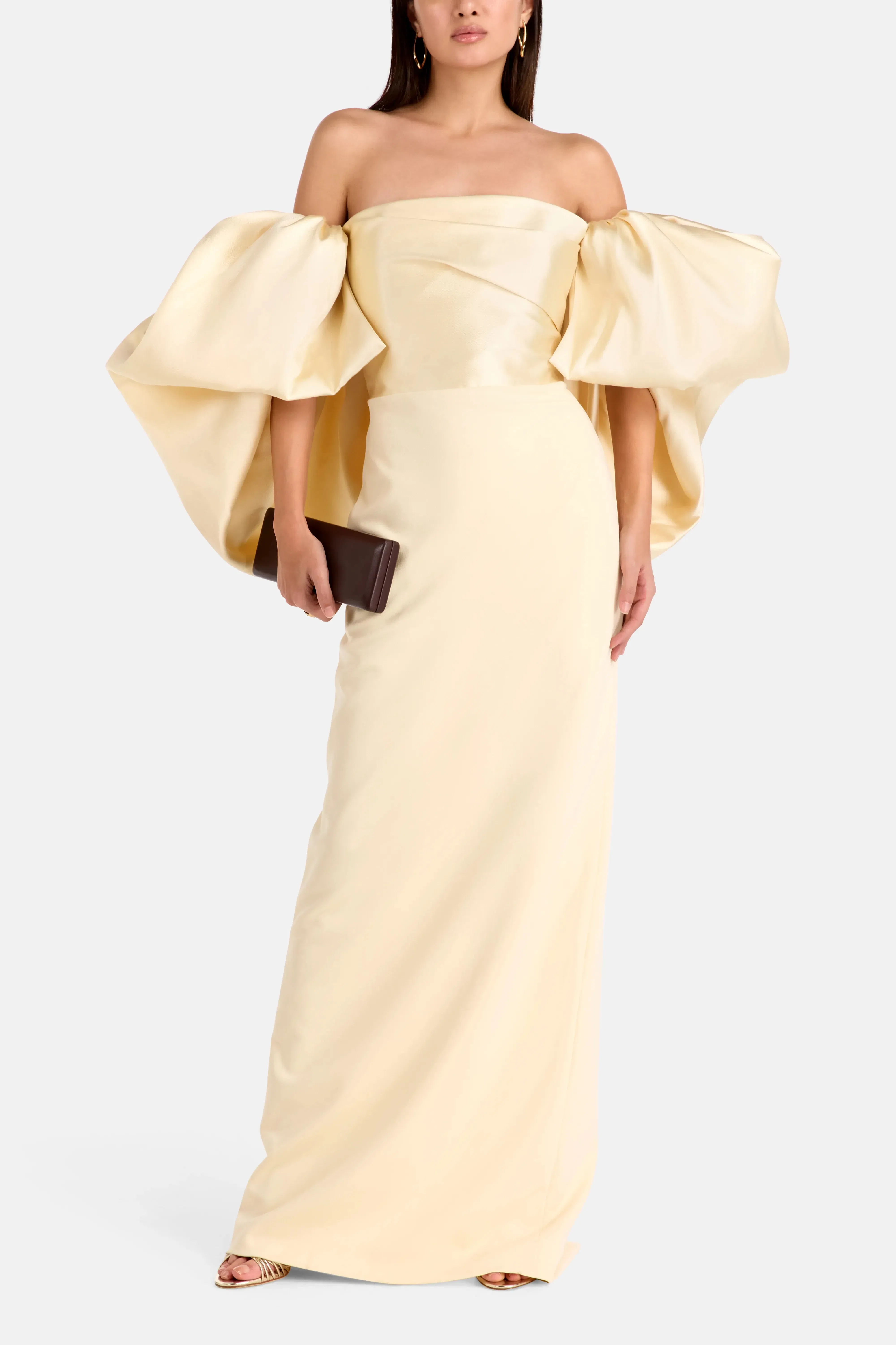 Solace London Floris Off Shoulder Puff Sleeves Evening Dress in White