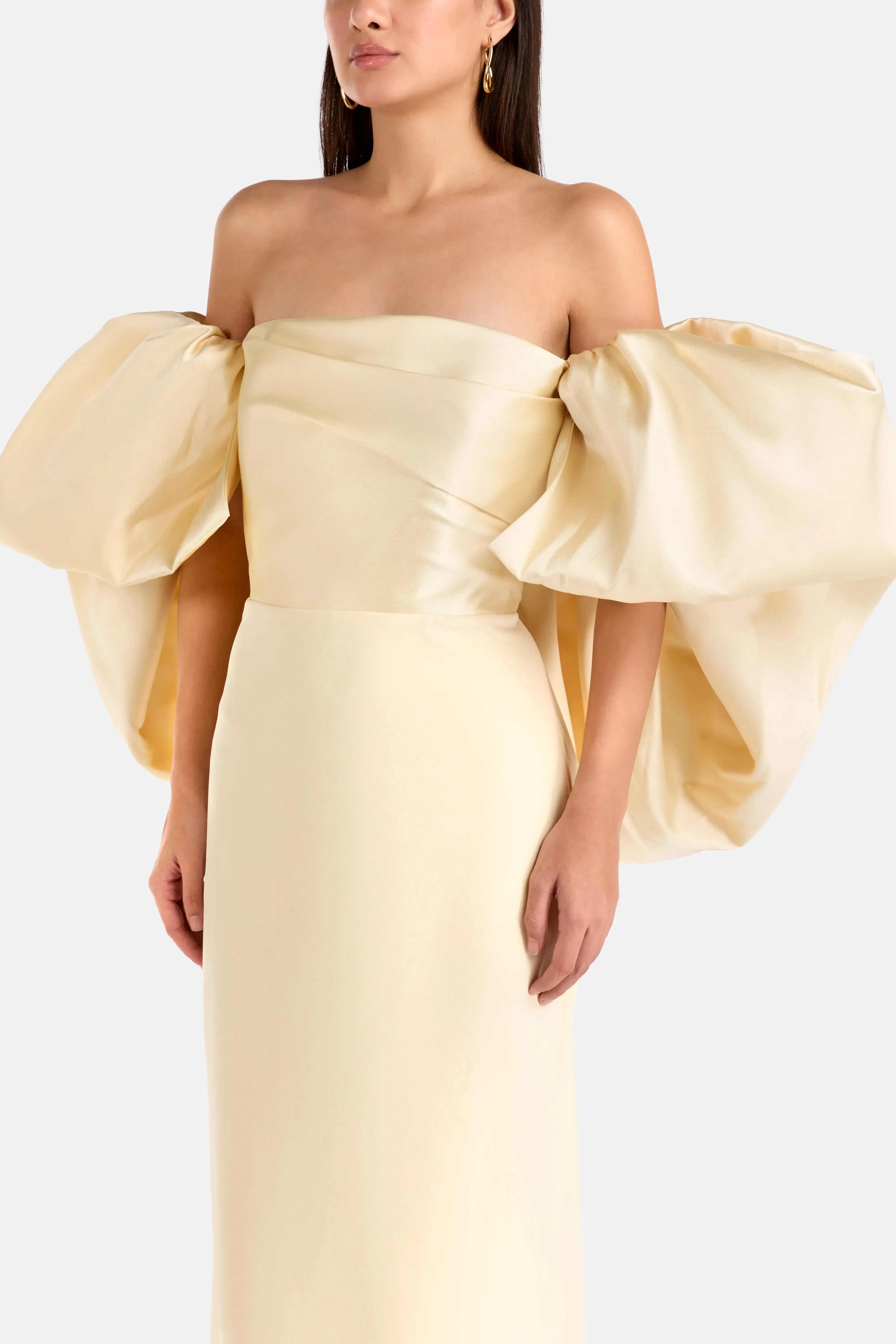Solace London Floris Off Shoulder Puff Sleeves Evening Dress in White